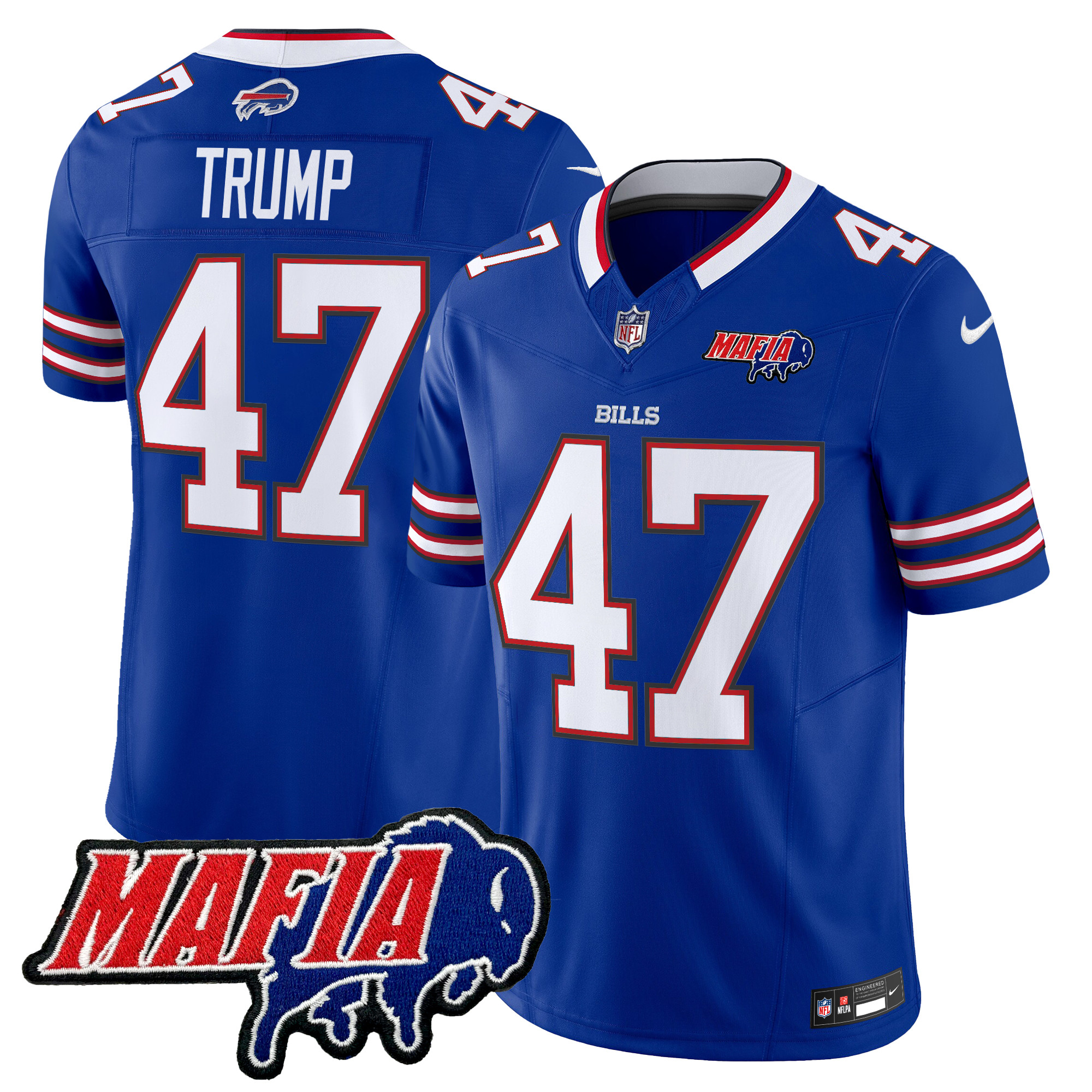Donald Trump Men's Buffalo Bills 2024 Buffalo Bills Mafia Patch Vapor Limited Royal Jersey - All Stitched