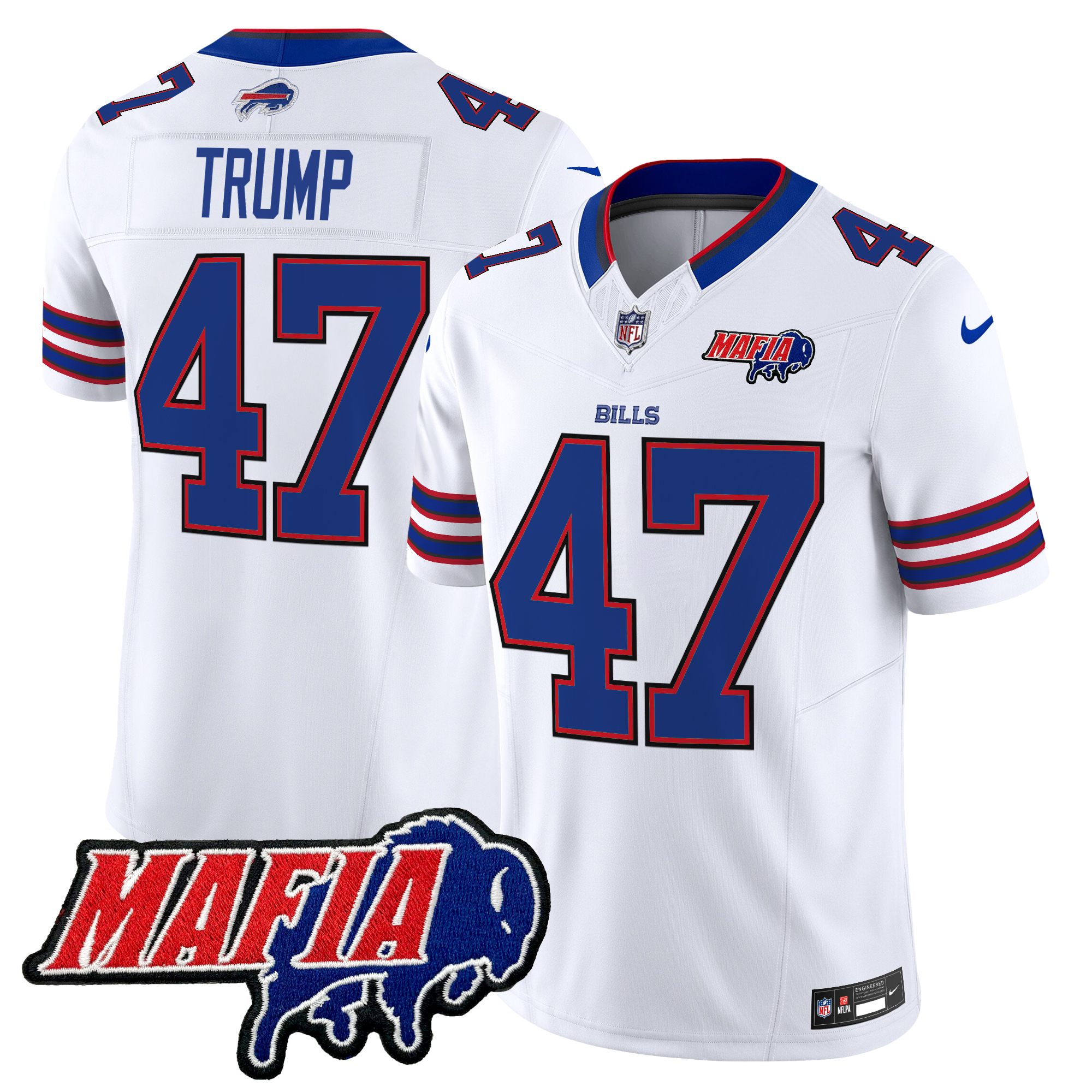 Donald Trump Men's Buffalo Bills 2024 Buffalo Bills Mafia Patch Vapor Limited White Jersey - All Stitched