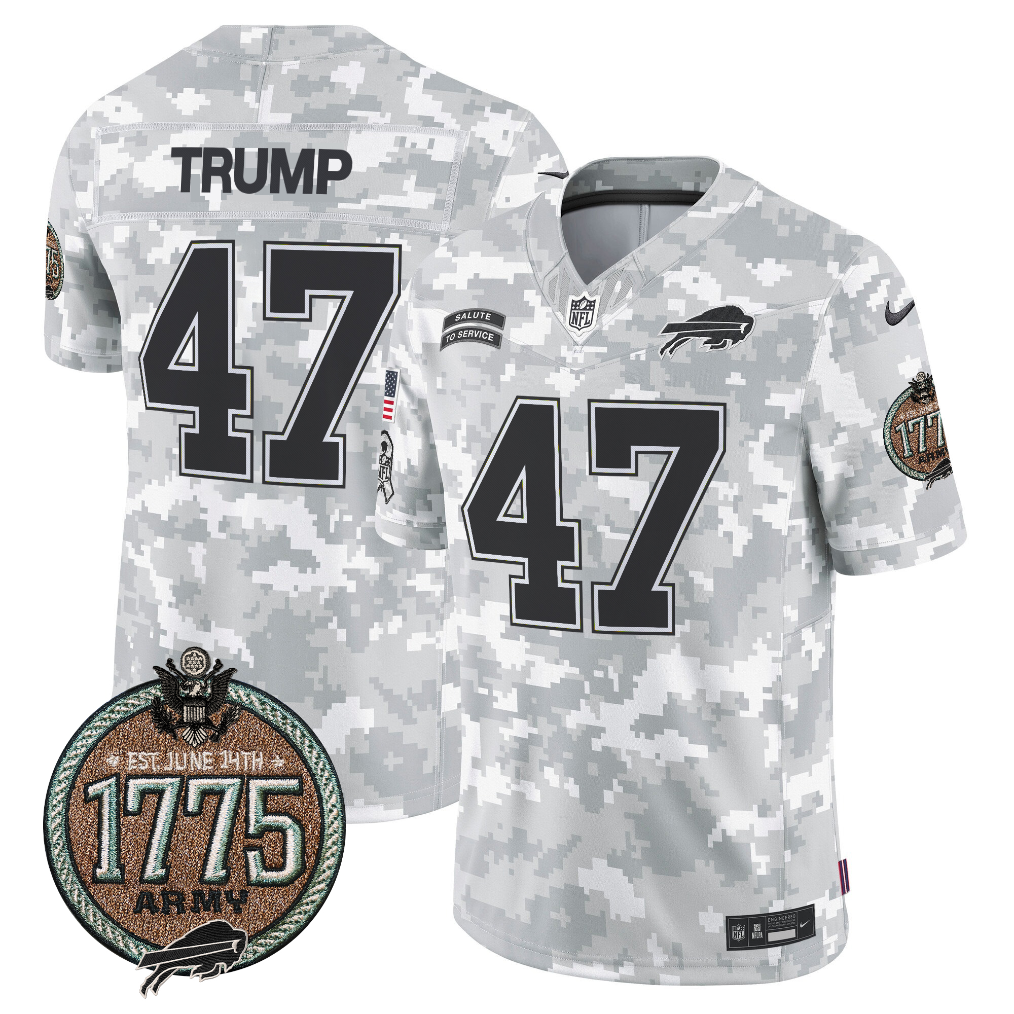 Donald Trump Men's Buffalo Bills 2024 Salute to Service Establishment Year Patch Vapor Limited Army Jersey - All Stitched