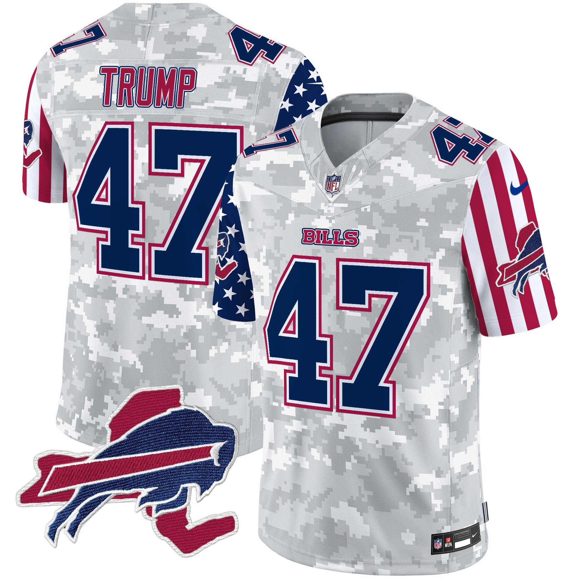 Donald Trump Men's Buffalo Bills American Style Vapor Limited Arctic Camo Jersey - All Stitched