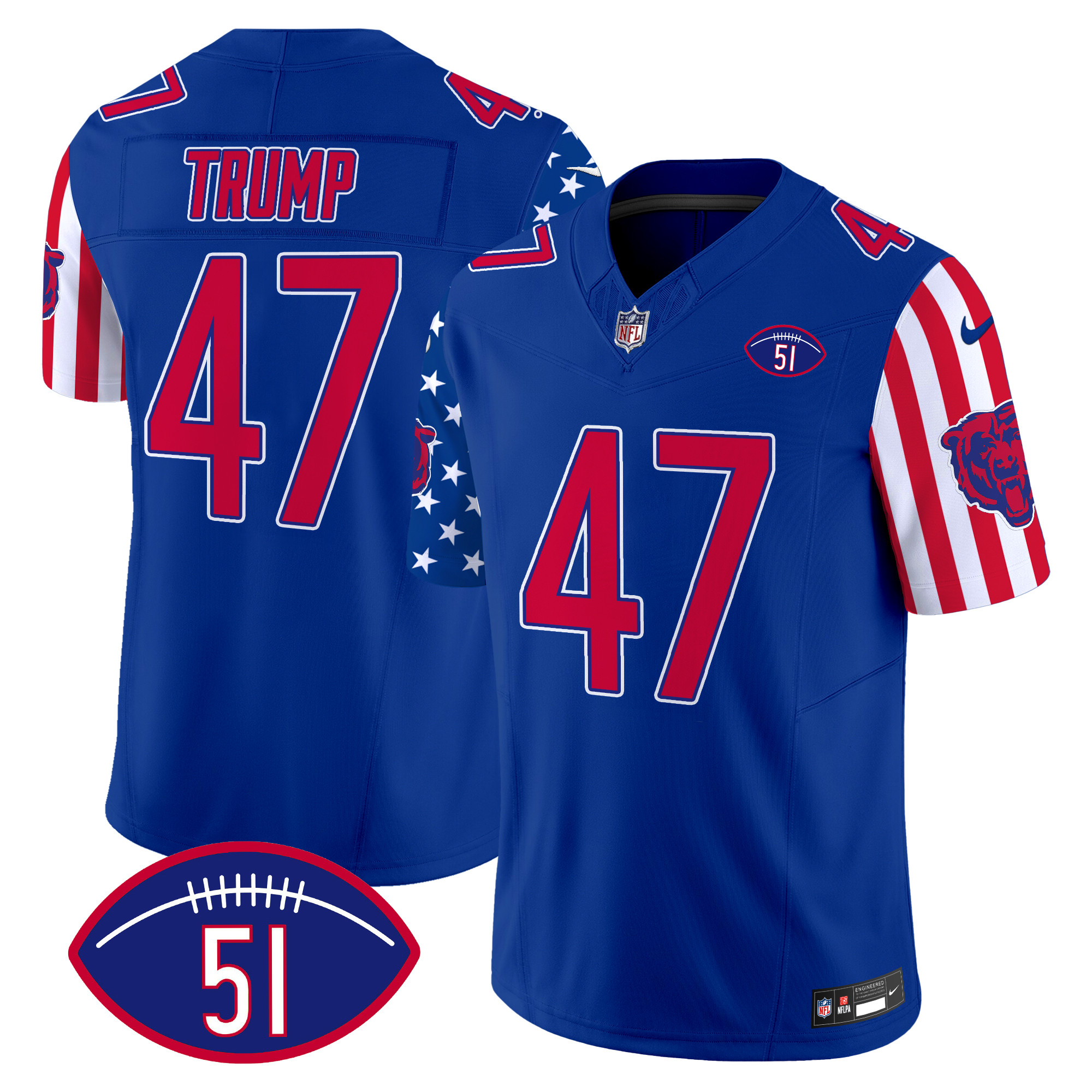 Donald Trump Men's Chicago Bears American Style Vapor Limited Royal Jersey - All Stitched
