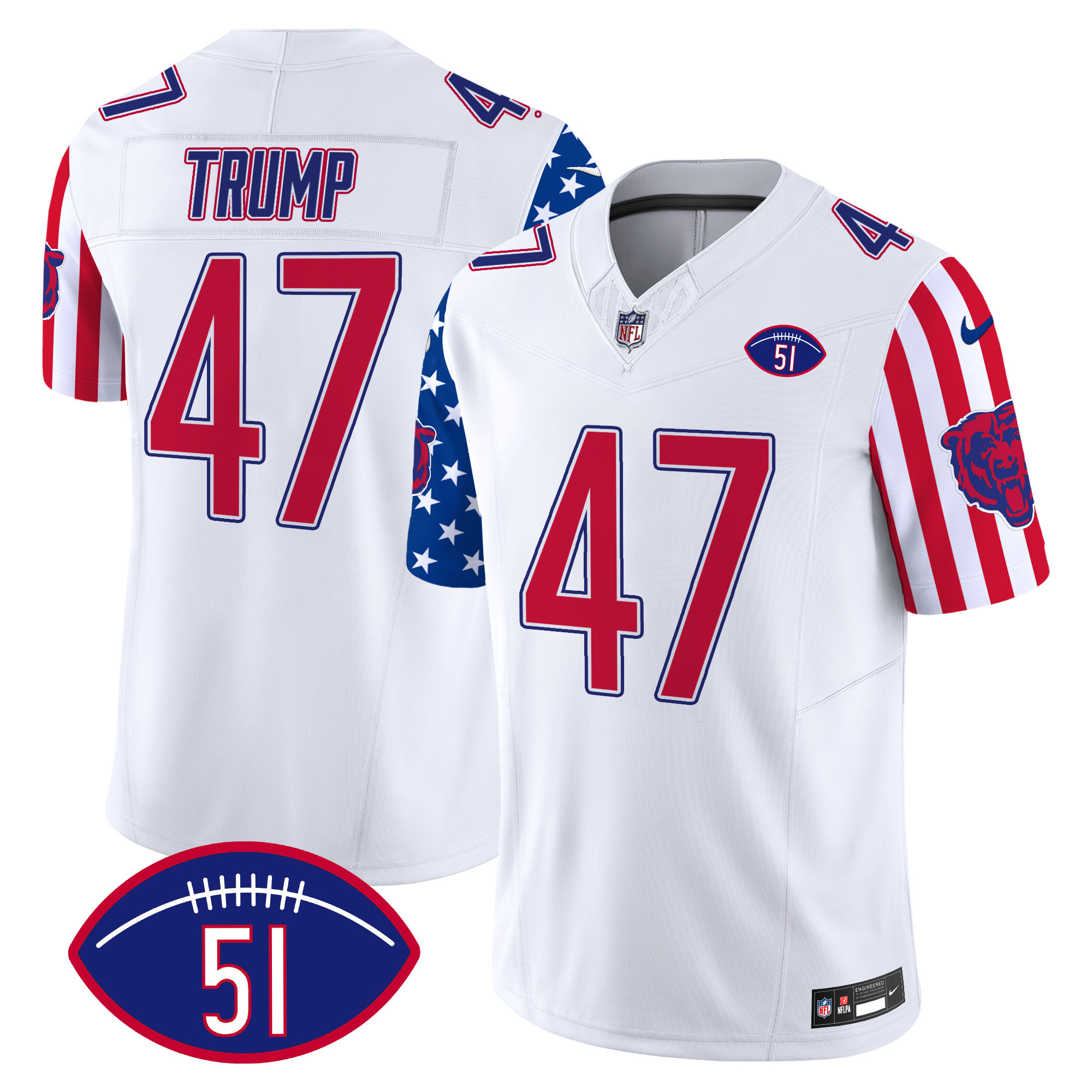 Donald Trump Men's Chicago Bears American Style Vapor Limited White Jersey - All Stitched