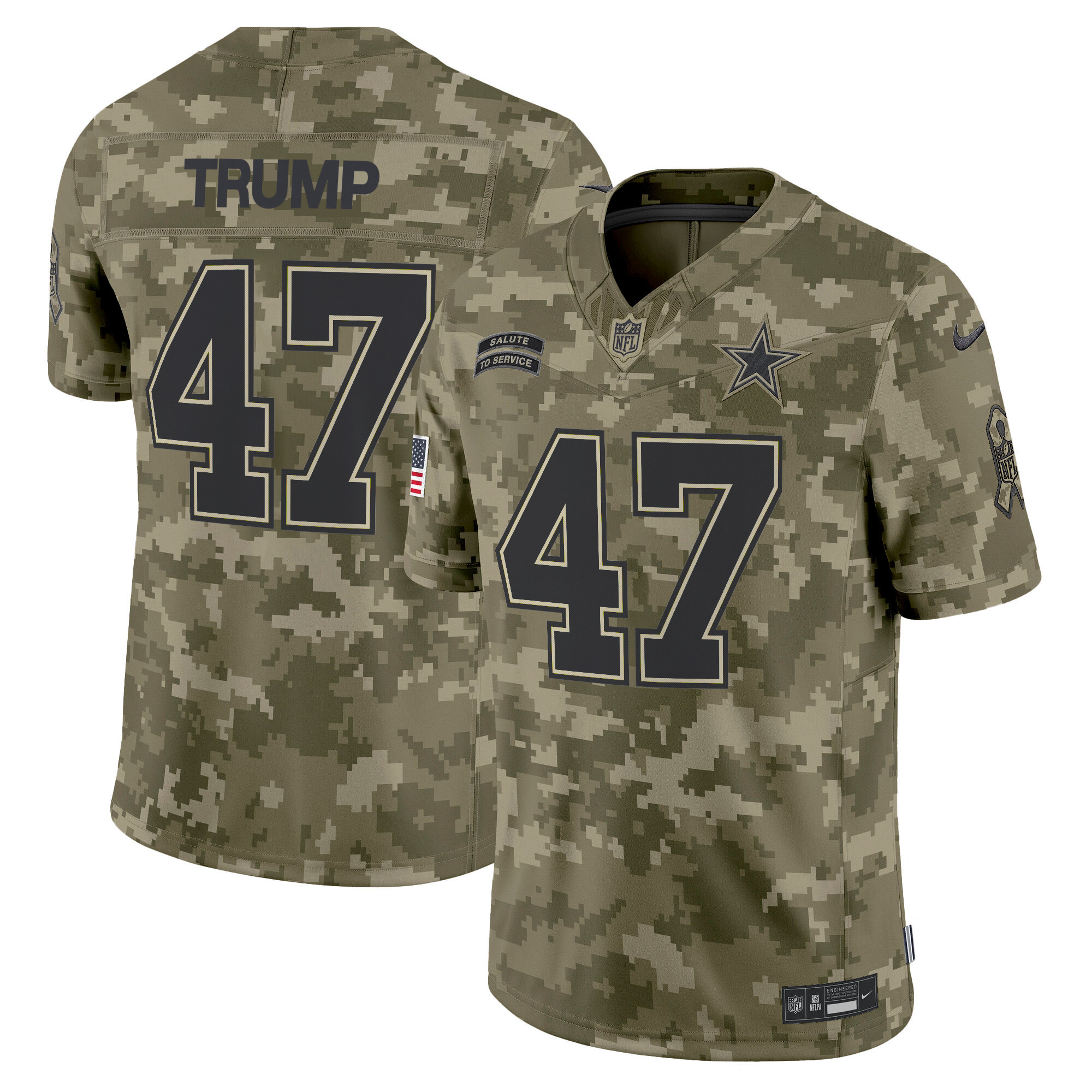 Donald Trump Men's Dallas Cowboys 2024 Salute to Service Vapor Limited Olive Camo Jersey - All Stitched