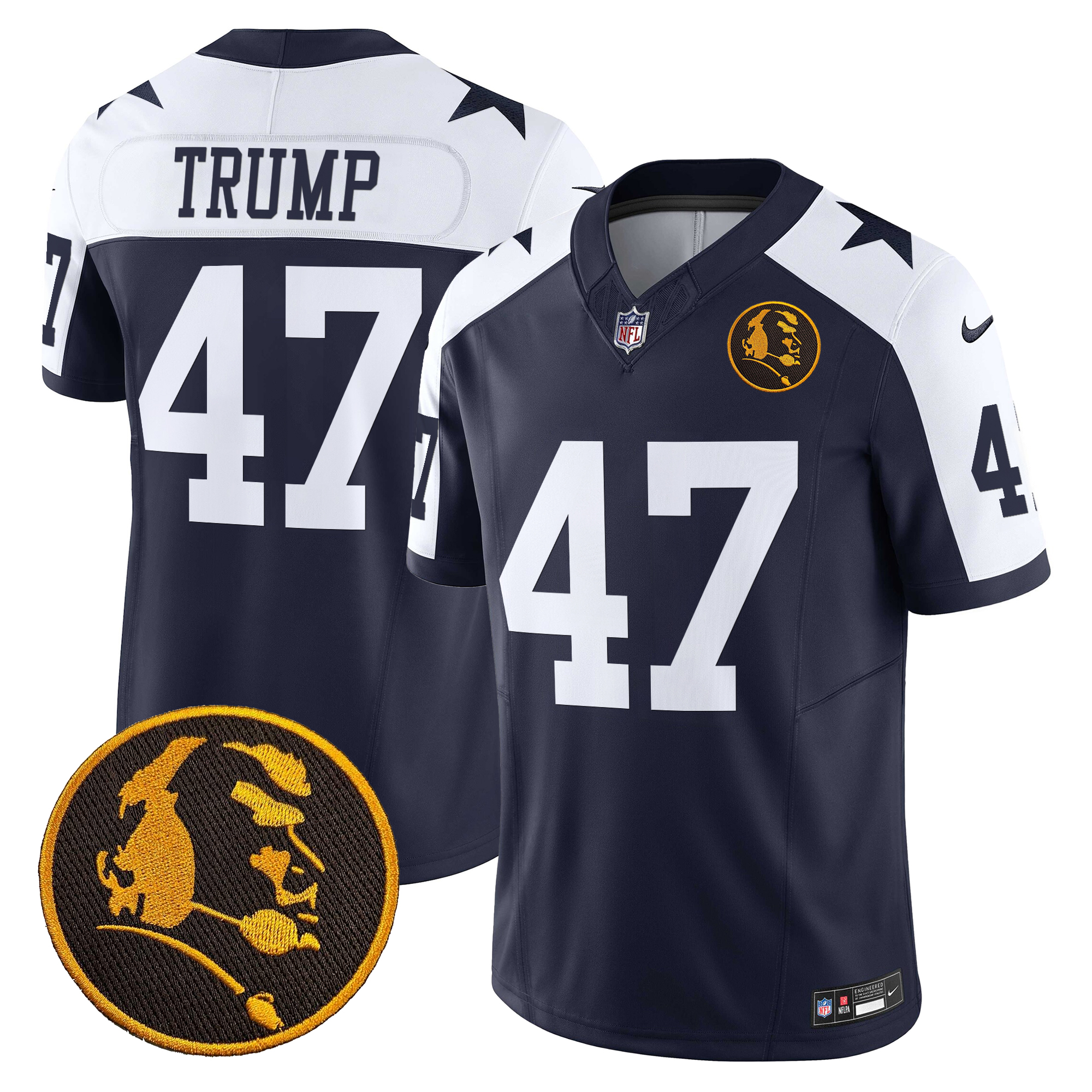 Donald Trump Men's Dallas Cowboys Texas & John Madden Patch Vapor Limited Navy Alternate Jersey - All Stitched