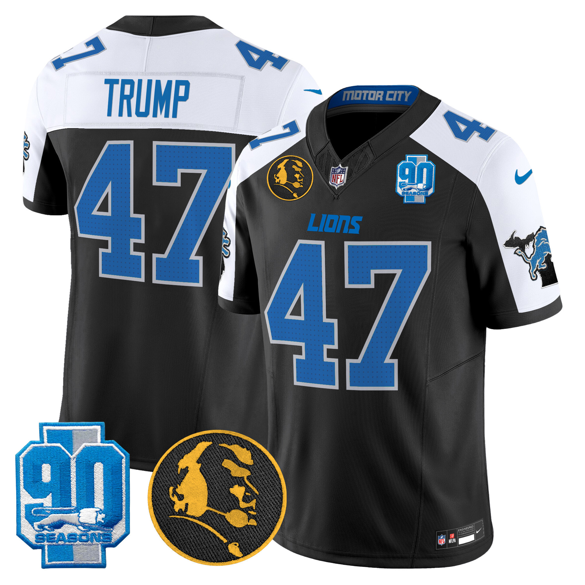 Donald Trump Men's Detroit Lions 2024 90th & John Madden Patch Vapor Limited Alternate Jersey - All Stitched