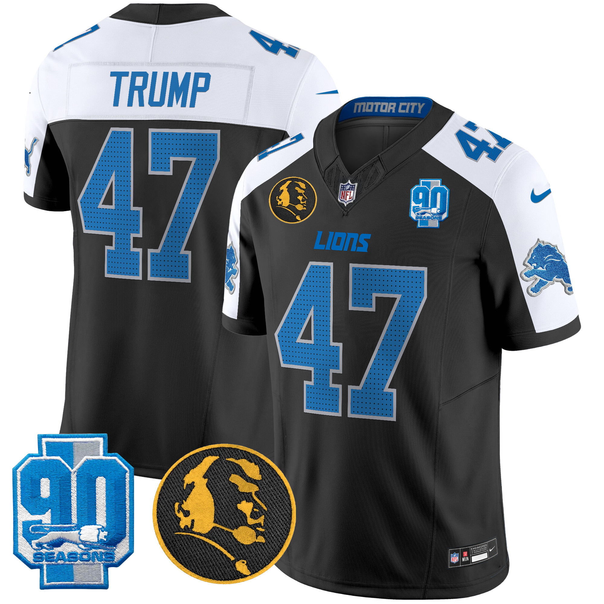 Donald Trump Men's Detroit Lions 2024 90th & John Madden Patch Vapor Limited Black Alternate Jersey - All Stitched