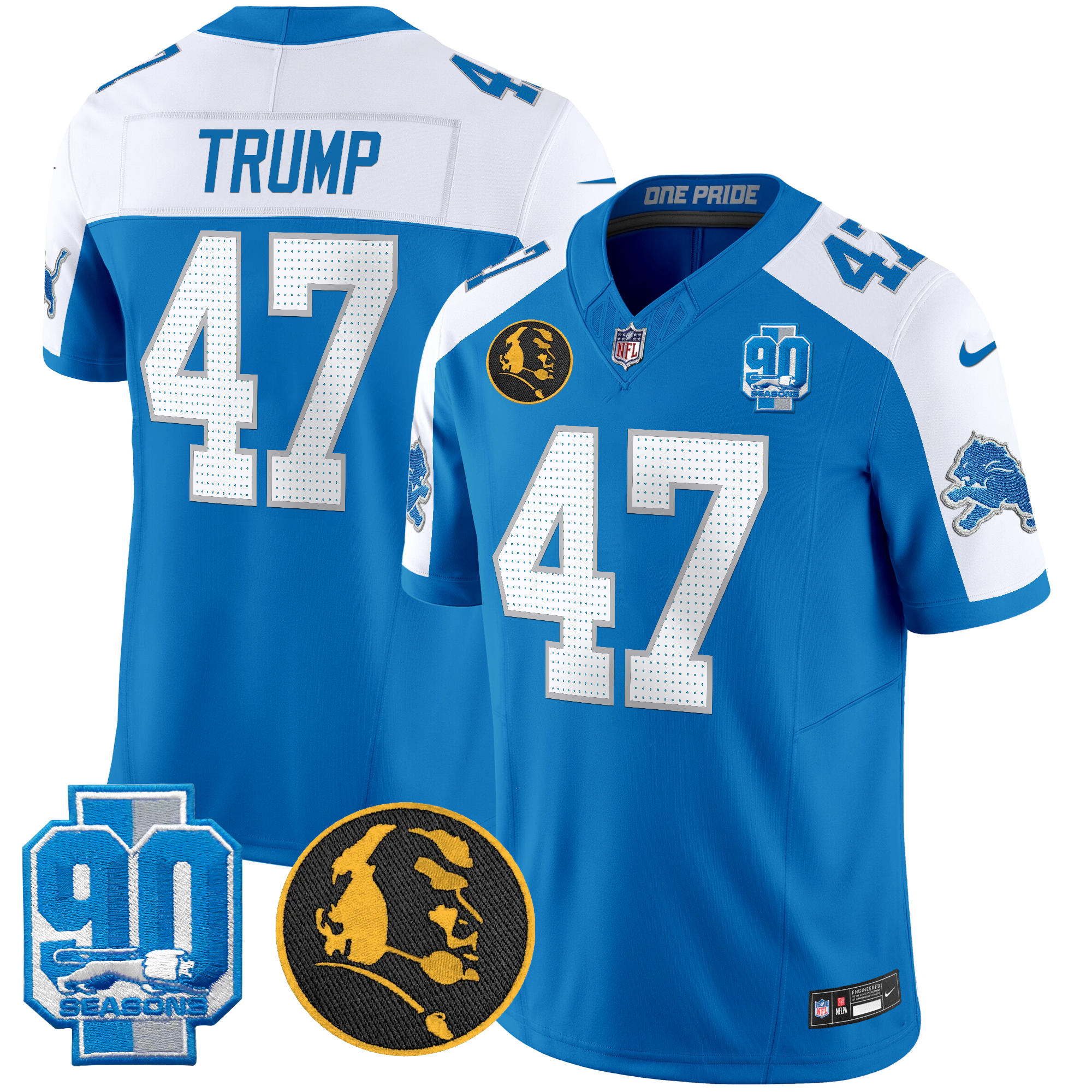 Donald Trump Men's Detroit Lions 2024 90th & John Madden Patch Vapor Limited Blue Alternate Jersey - All Stitched