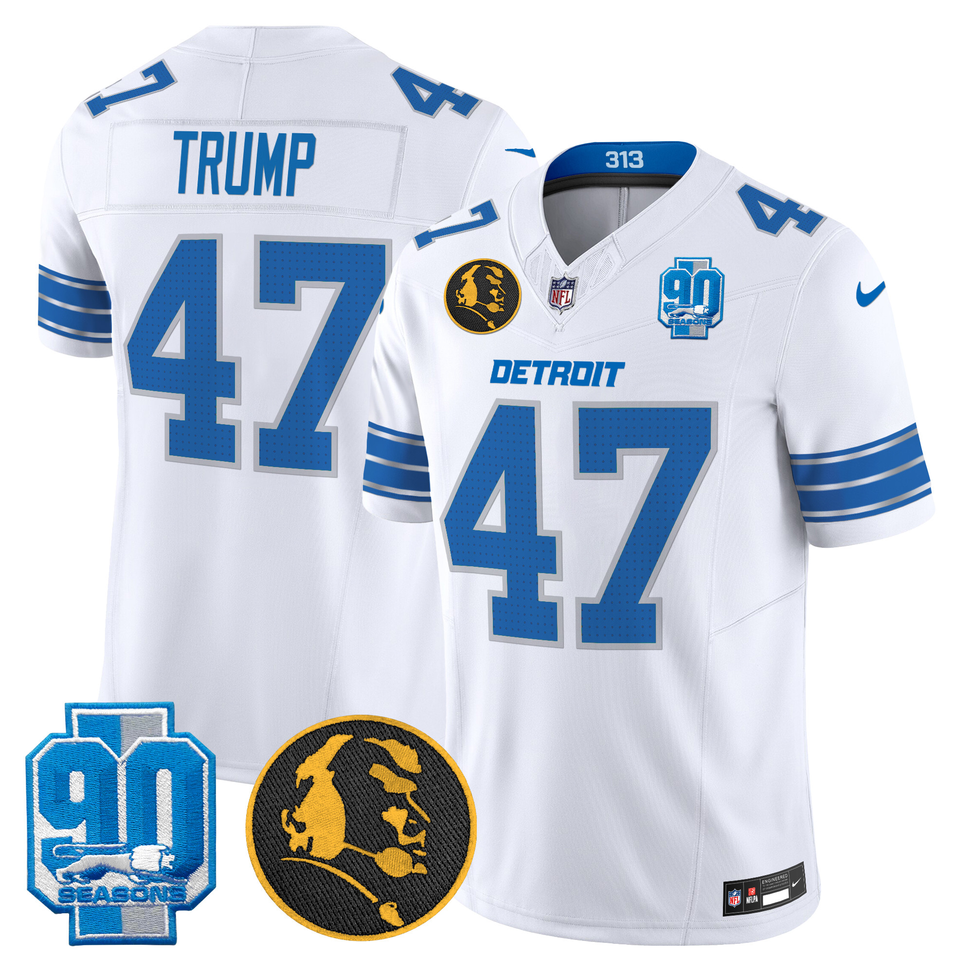 Donald Trump Men's Detroit Lions 2024 90th & John Madden Patch Vapor Limited White Jersey - All Stitched