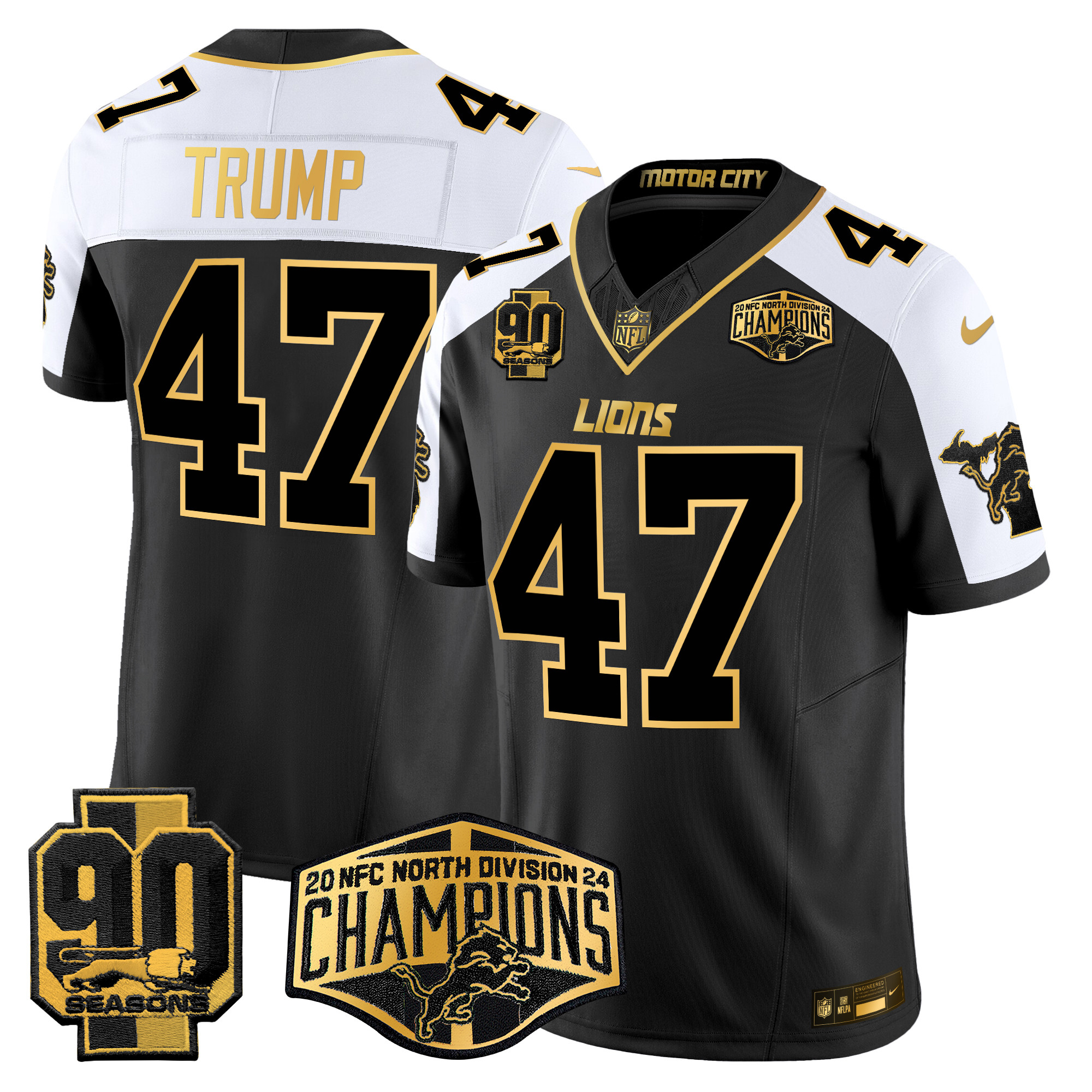 Donald Trump Men's Detroit Lions 2024 NFC North Division Champions Patch Gold Vapor Limited Alternate Jersey - All Stitched
