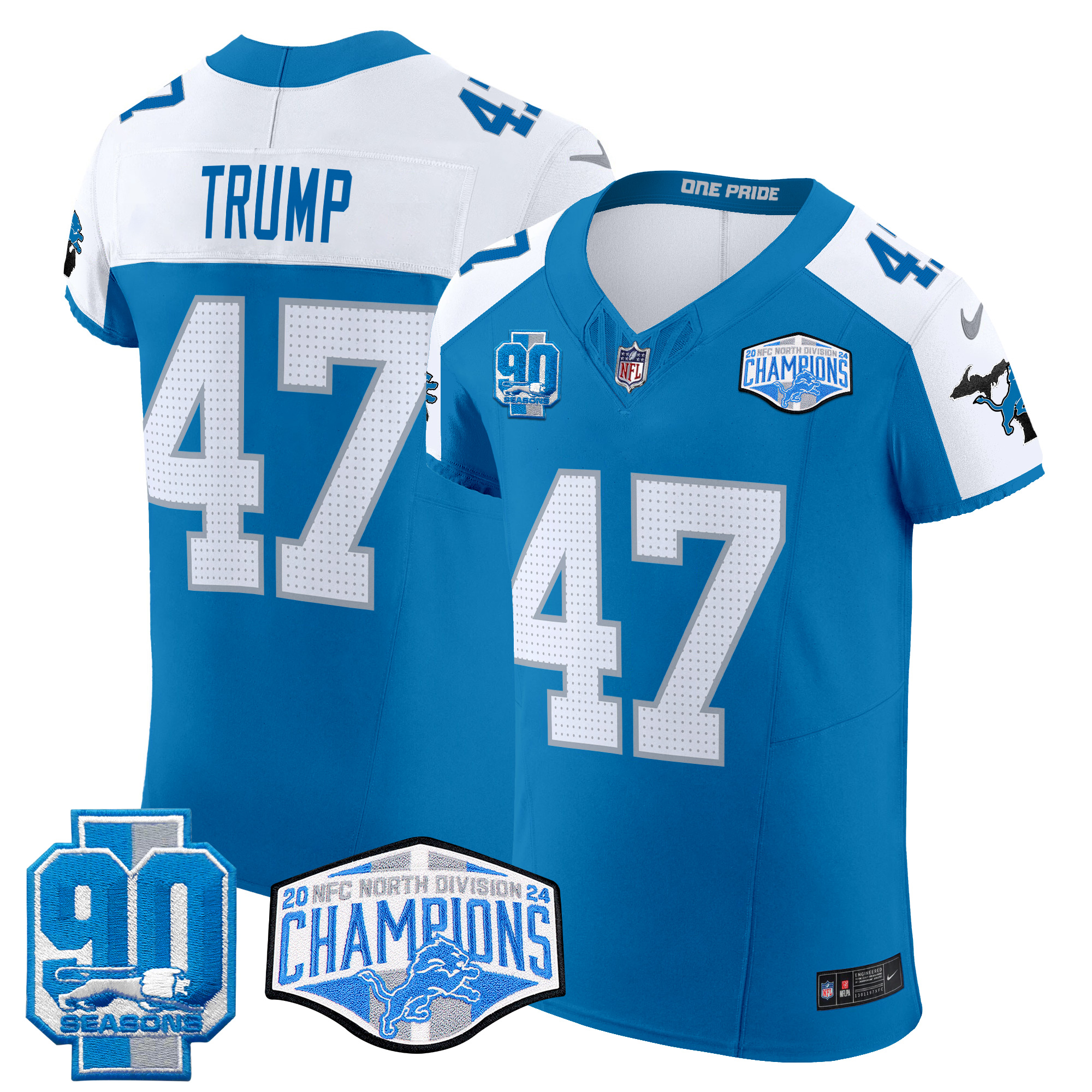 Donald Trump Men's Detroit Lions 2024 NFC North Division Champions Patch Vapor Elite Blue Alternate Jersey - All Stitched