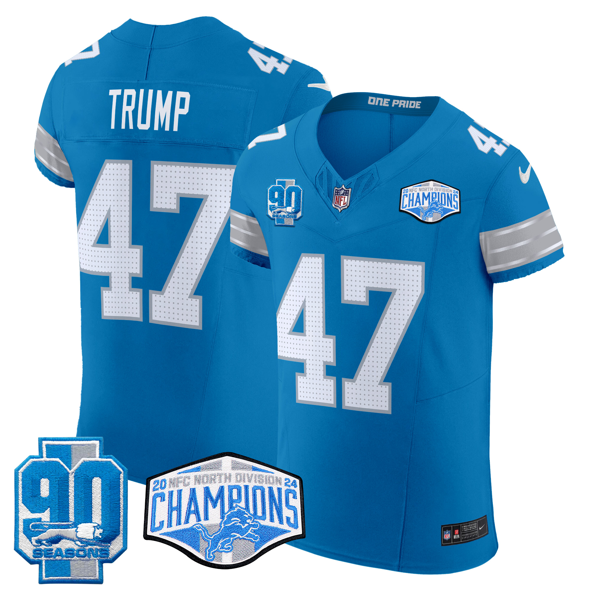 Donald Trump Men's Detroit Lions 2024 NFC North Division Champions Patch Vapor Elite Blue Jersey - All Stitched