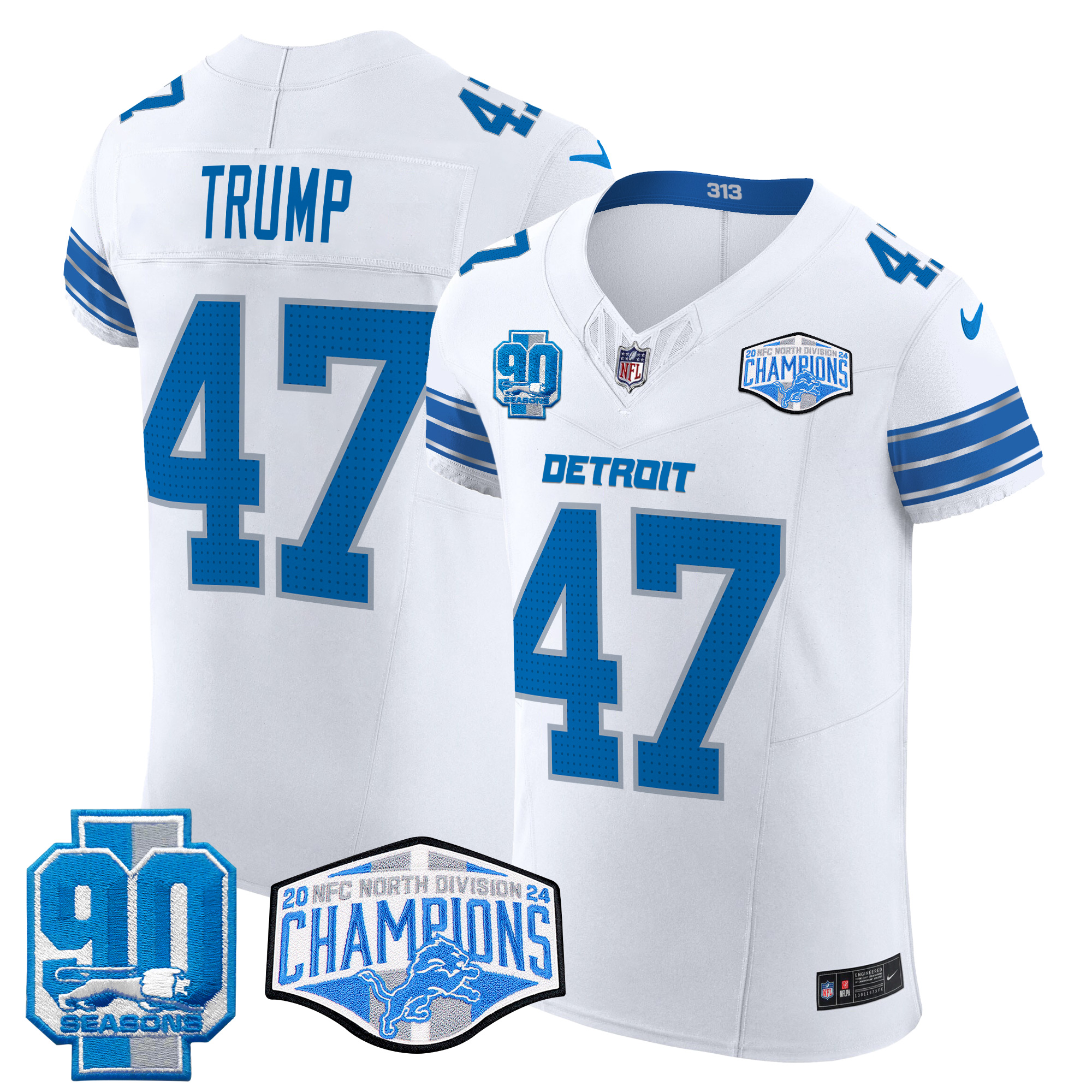 Donald Trump Men's Detroit Lions 2024 NFC North Division Champions Patch Vapor Elite White Jersey - All Stitched
