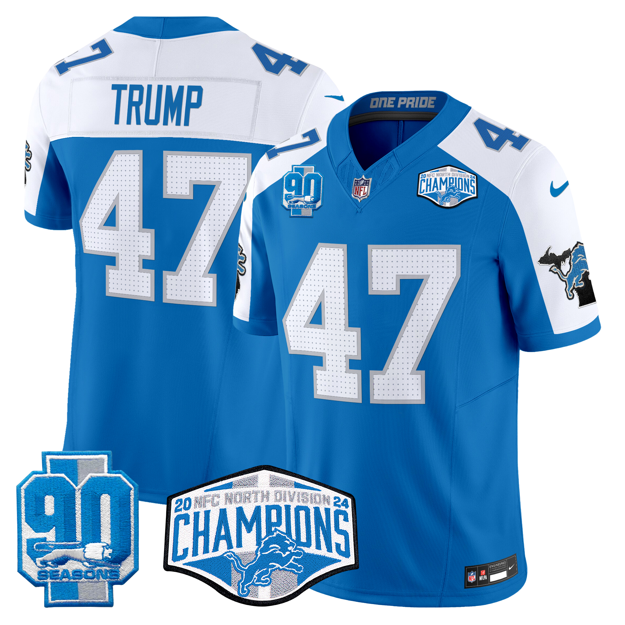 Donald Trump Men's Detroit Lions 2024 NFC North Division Champions Patch Vapor Limited Blue Alternate Jersey - All Stitched