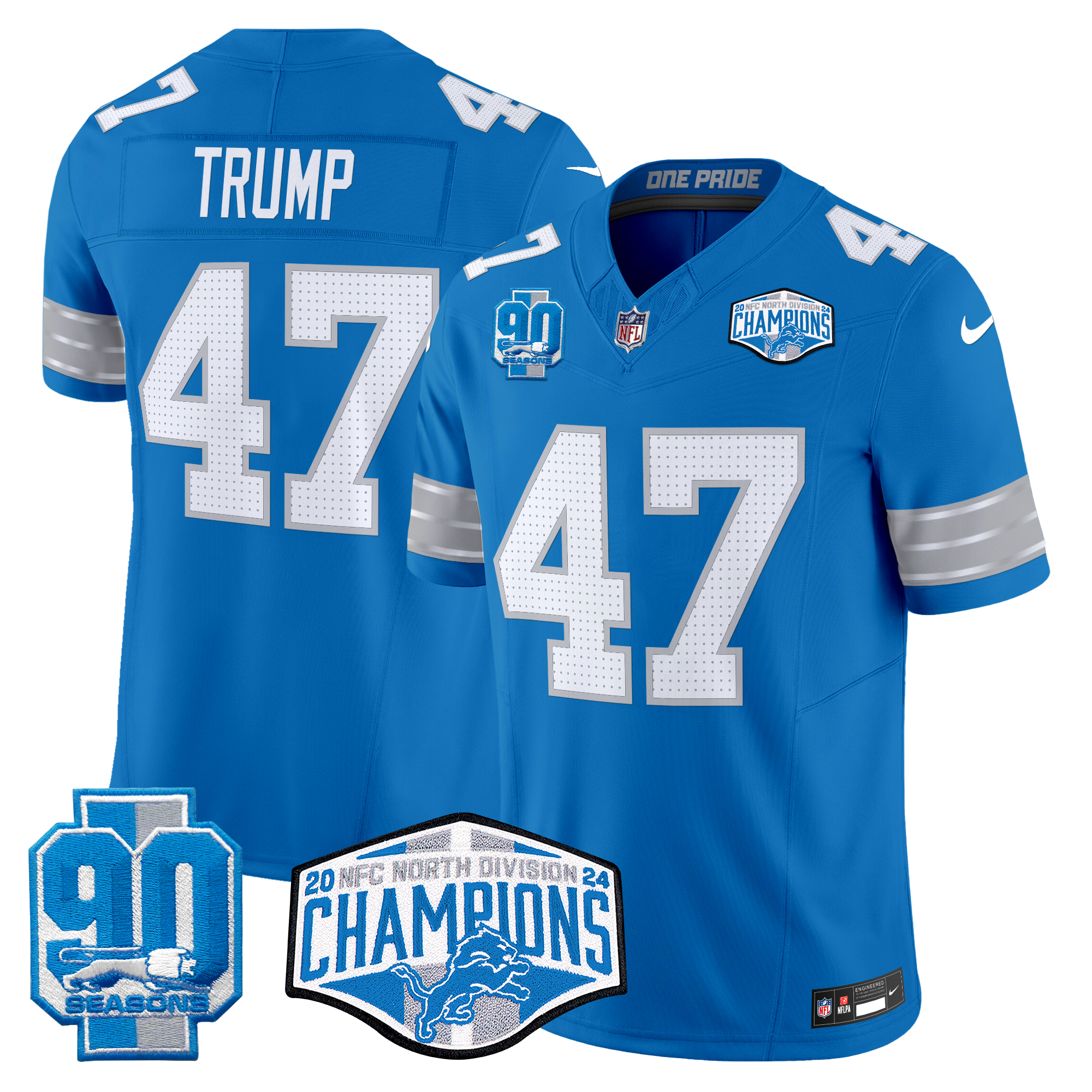 Donald Trump Men's Detroit Lions 2024 NFC North Division Champions Patch Vapor Limited Blue Jersey - All Stitched