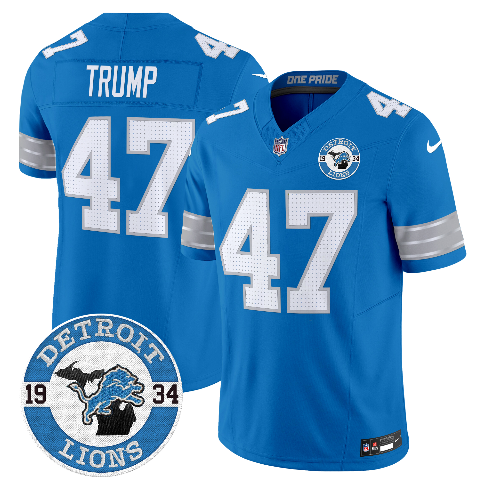 Donald Trump Men's Detroit Lions 2024 Vapor Limited Blue Jersey - All Stitched