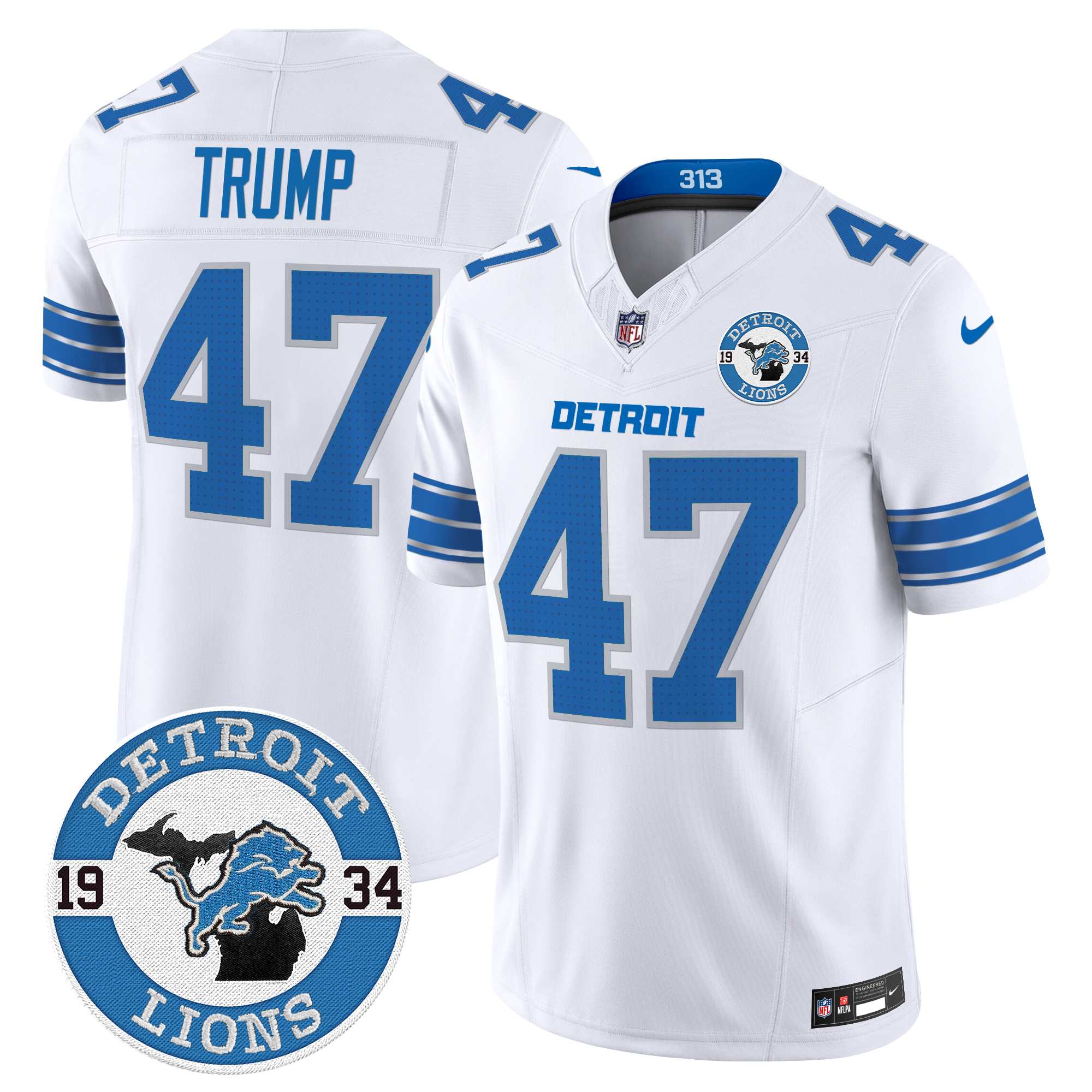 Donald Trump Men's Detroit Lions 2024 Vapor Limited White Jersey - All Stitched