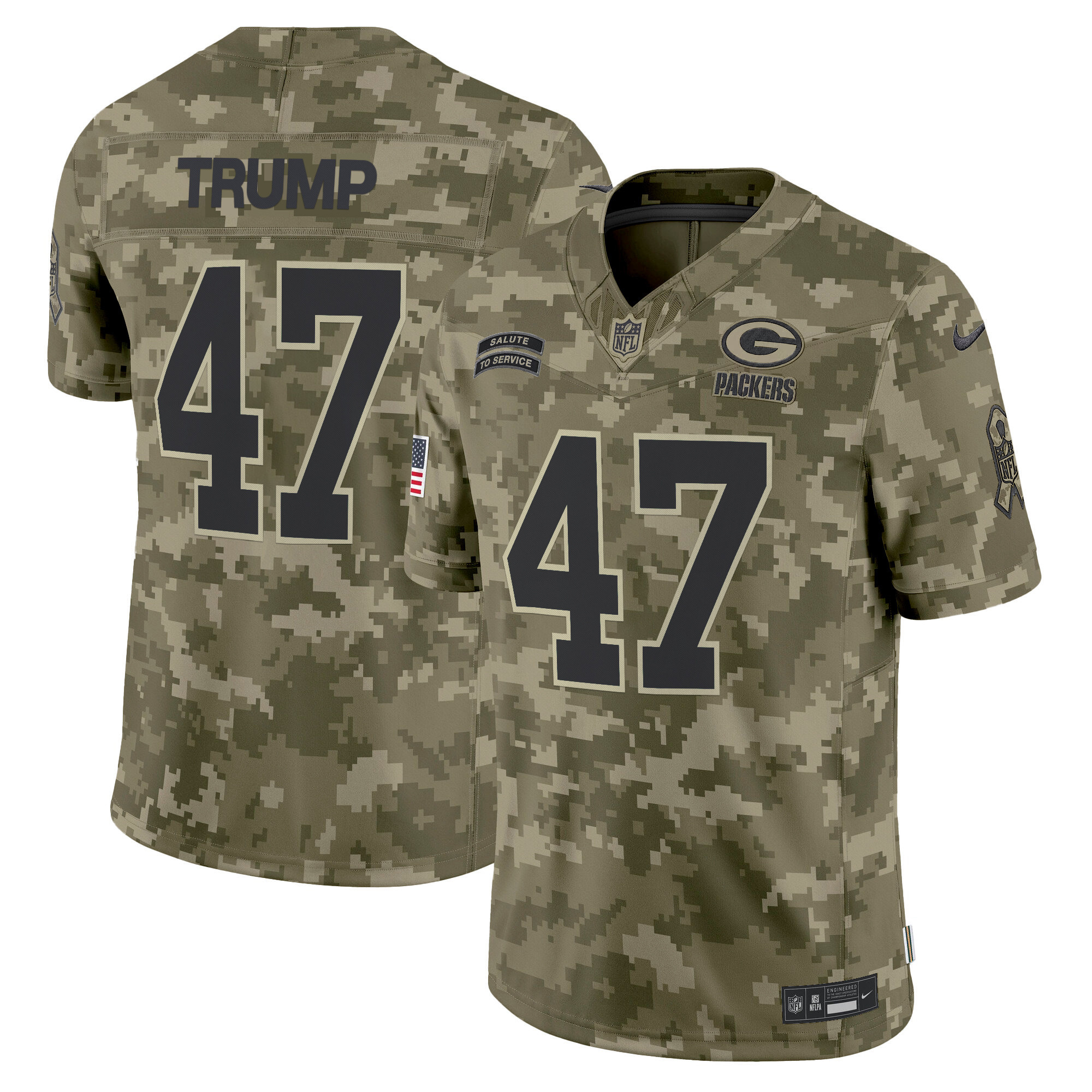 Donald Trump Men's Green Bay Packers 2024 Salute to Service Vapor Limited Olive Camo Jersey - All Stitched
