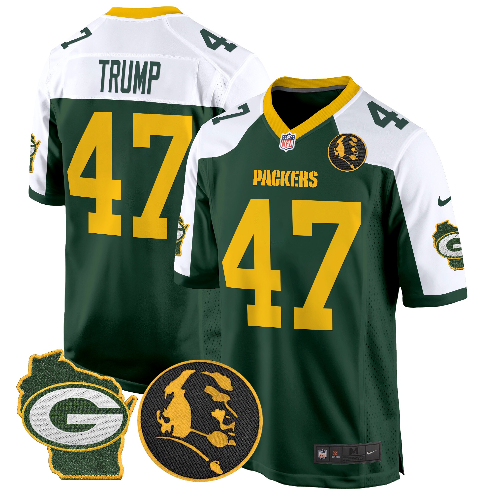 Donald Trump Men's Green Bay Packers John Madden & Home Patch Game Green Alternate Jersey - All Stitched