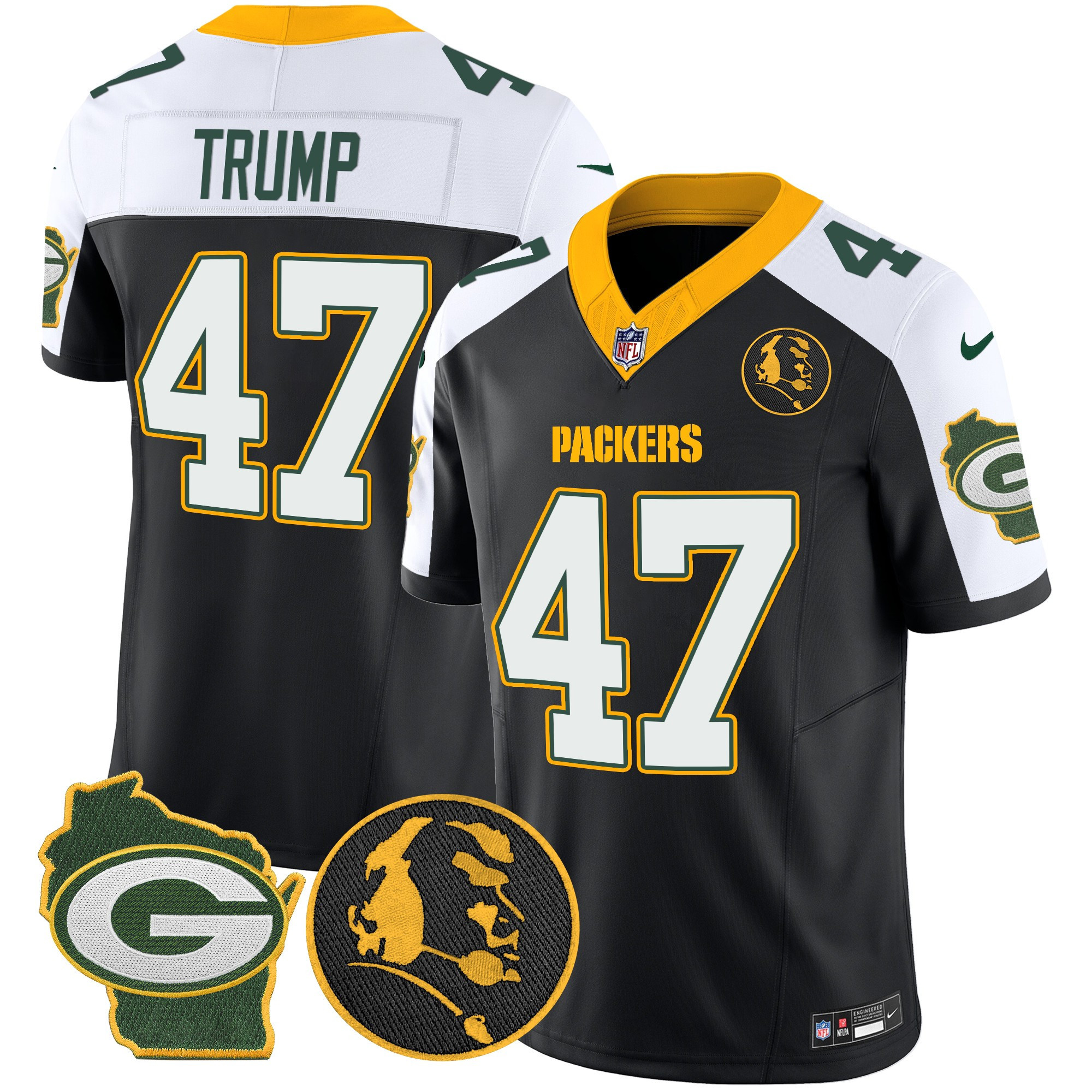 Donald Trump Men's Green Bay Packers John Madden & Home Patch Vapor Limited Black Alternate Jersey - All Stitched