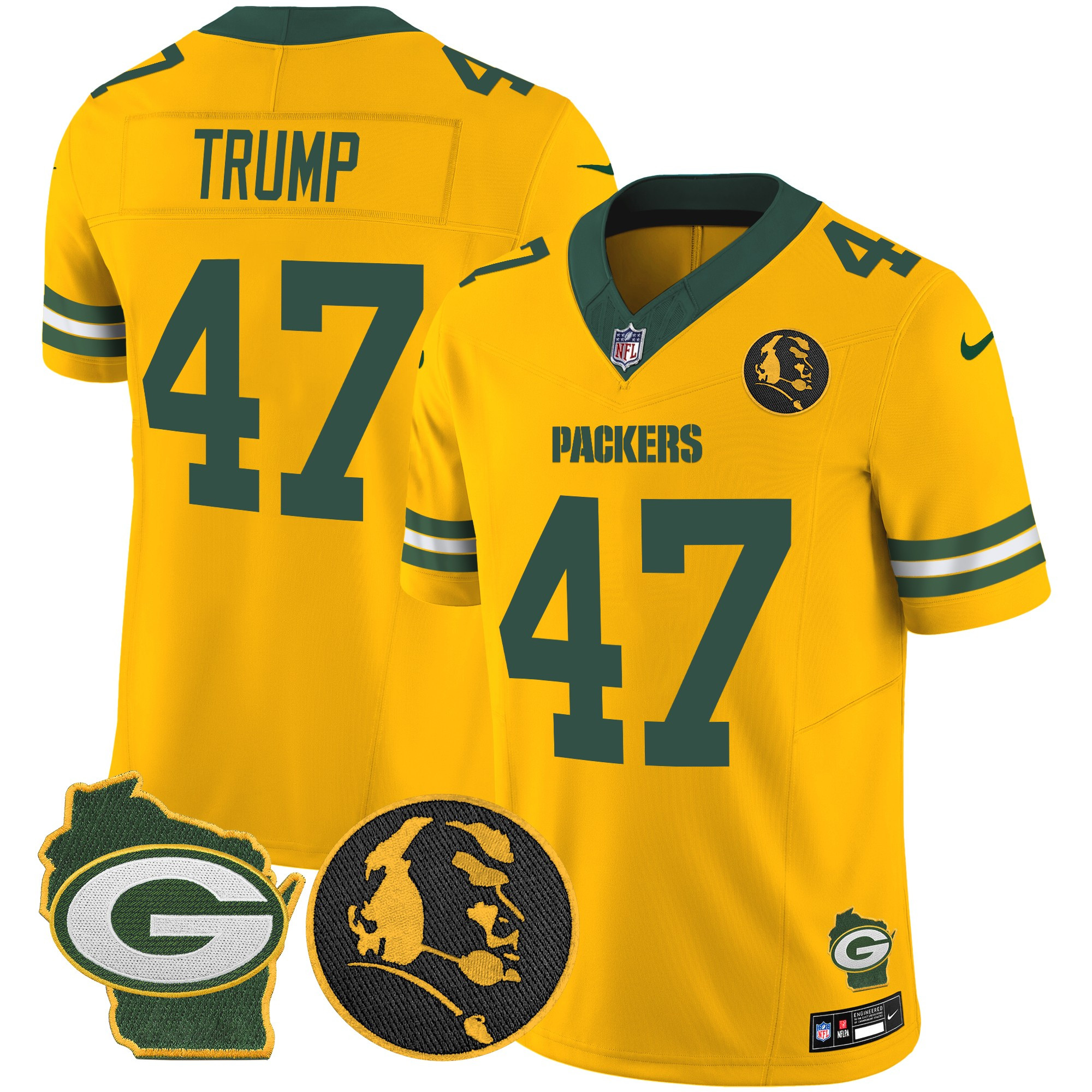 Donald Trump Men's Green Bay Packers John Madden & Home Patch Vapor Limited Gold Jersey - All Stitched
