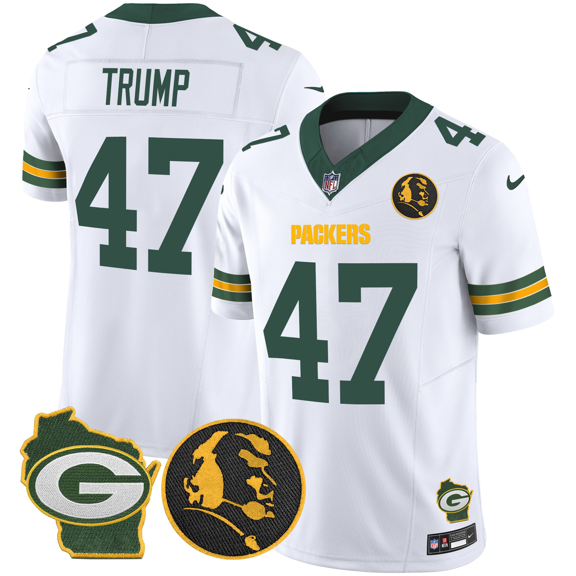 Donald Trump Men's Green Bay Packers John Madden & Home Patch Vapor Limited White Jersey - All Stitched