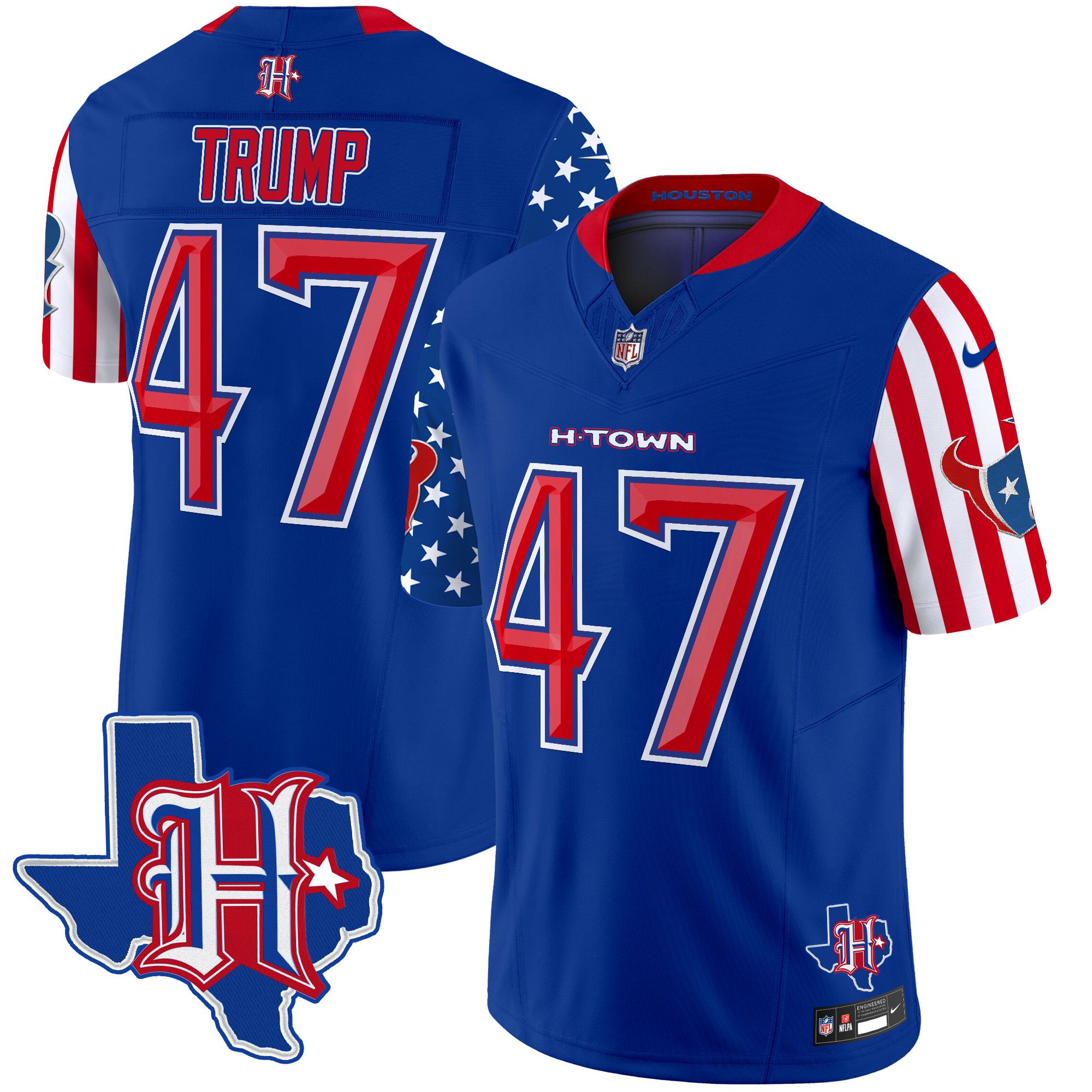 Donald Trump Men's Houston Texans American Style Vapor Limited Royal Jersey - All Stitched