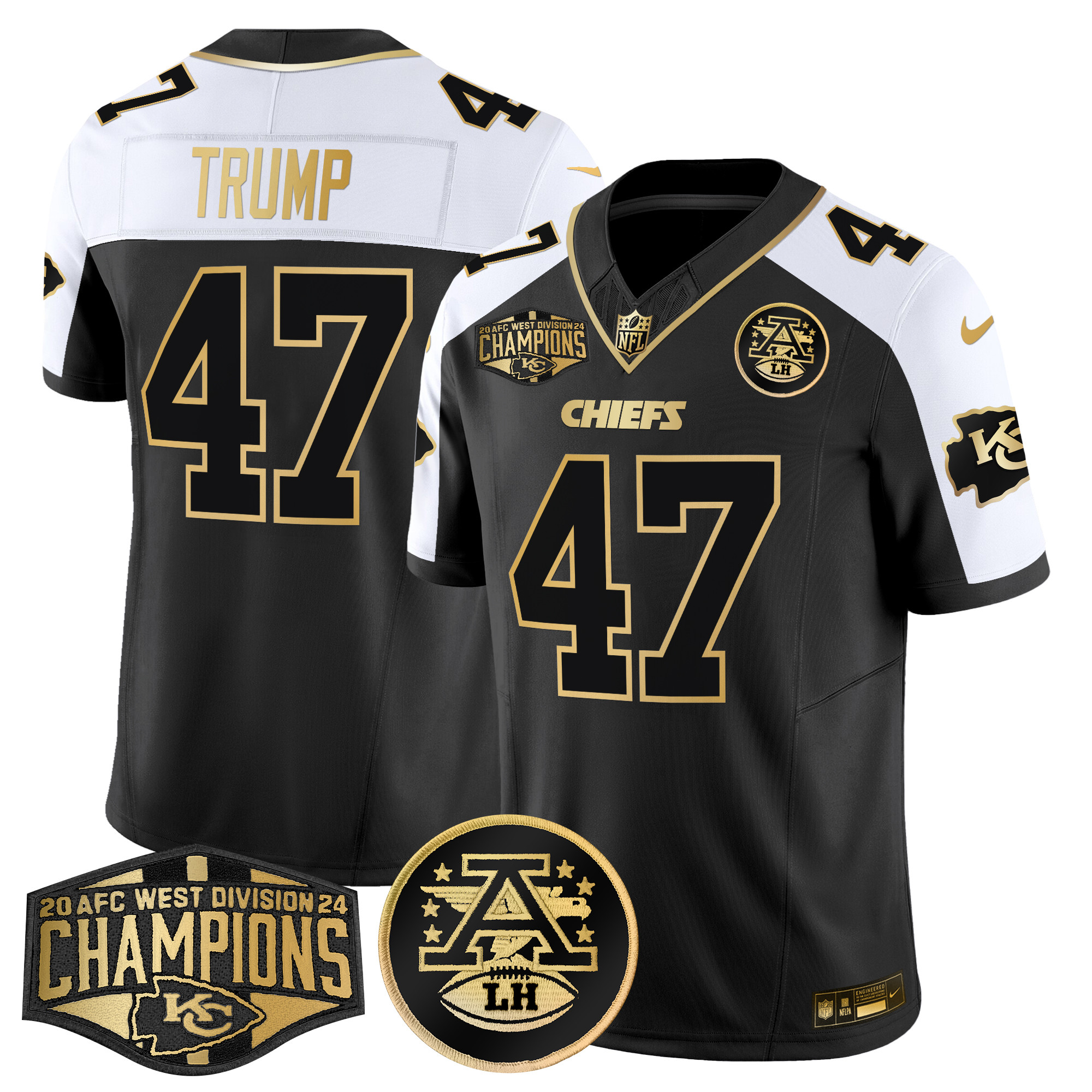 Donald Trump Men's Kansas City Chiefs 2024 AFC West Division Champions Patch Gold Vapor Limited Alternate Jersey - All Stitched