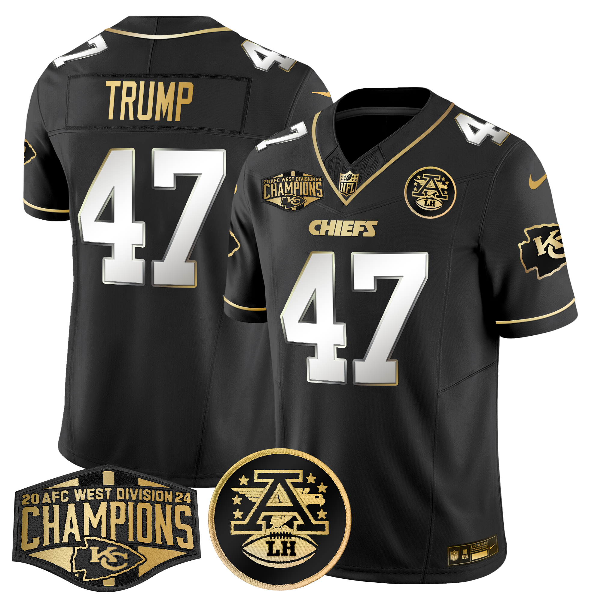 Donald Trump Men's Kansas City Chiefs 2024 AFC West Division Champions Patch Gold Vapor Limited Black Limited Jersey - All Stitched