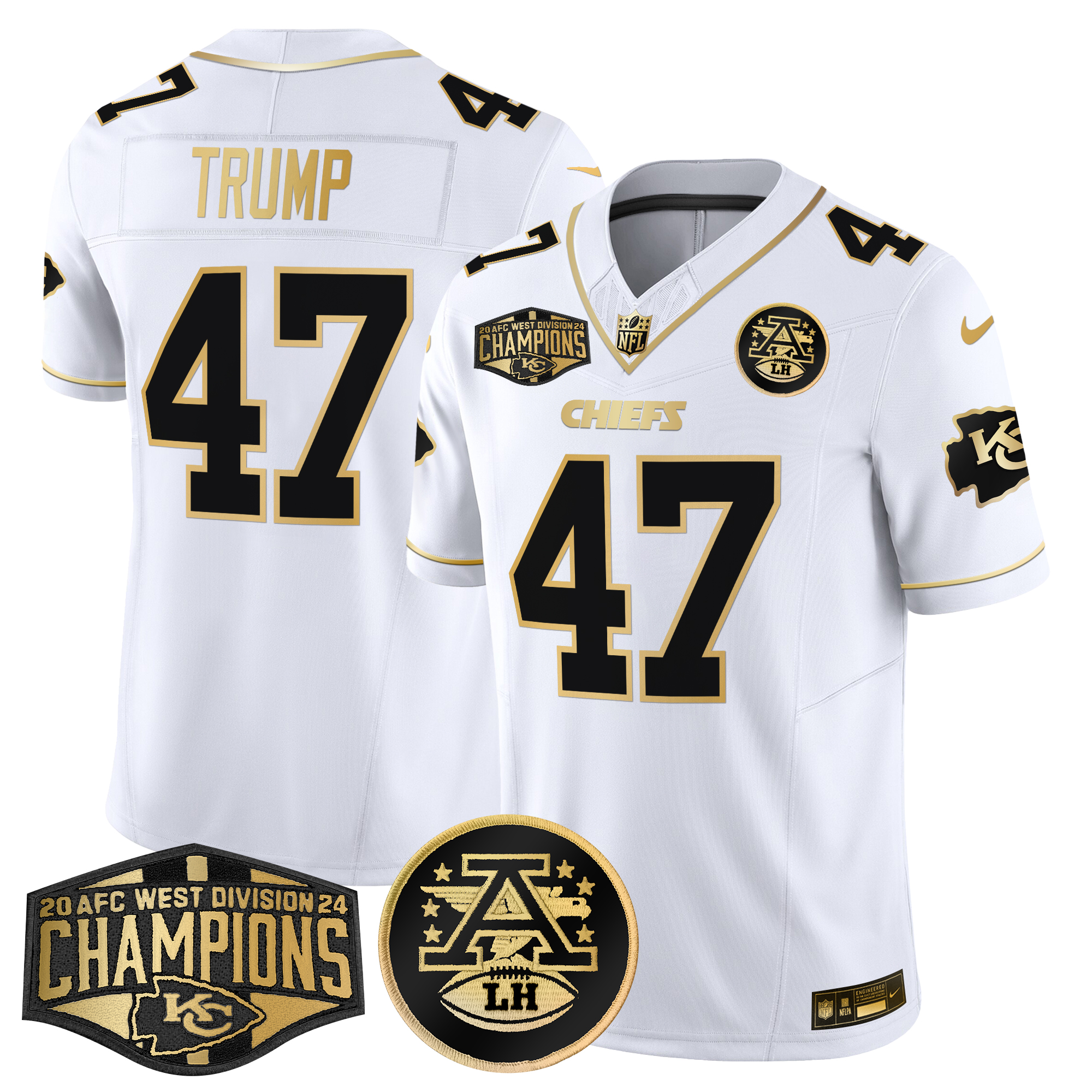 Donald Trump Men's Kansas City Chiefs 2024 AFC West Division Champions Patch Gold Vapor Limited White Gold Jersey - All Stitched