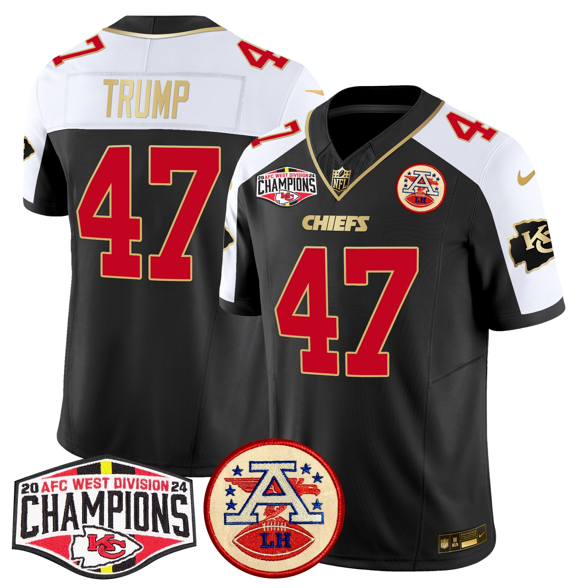 Donald Trump Men's Kansas City Chiefs 2024 AFC West Division Champions Patch Vapor Limited Black Alternate Jersey - All Stitched