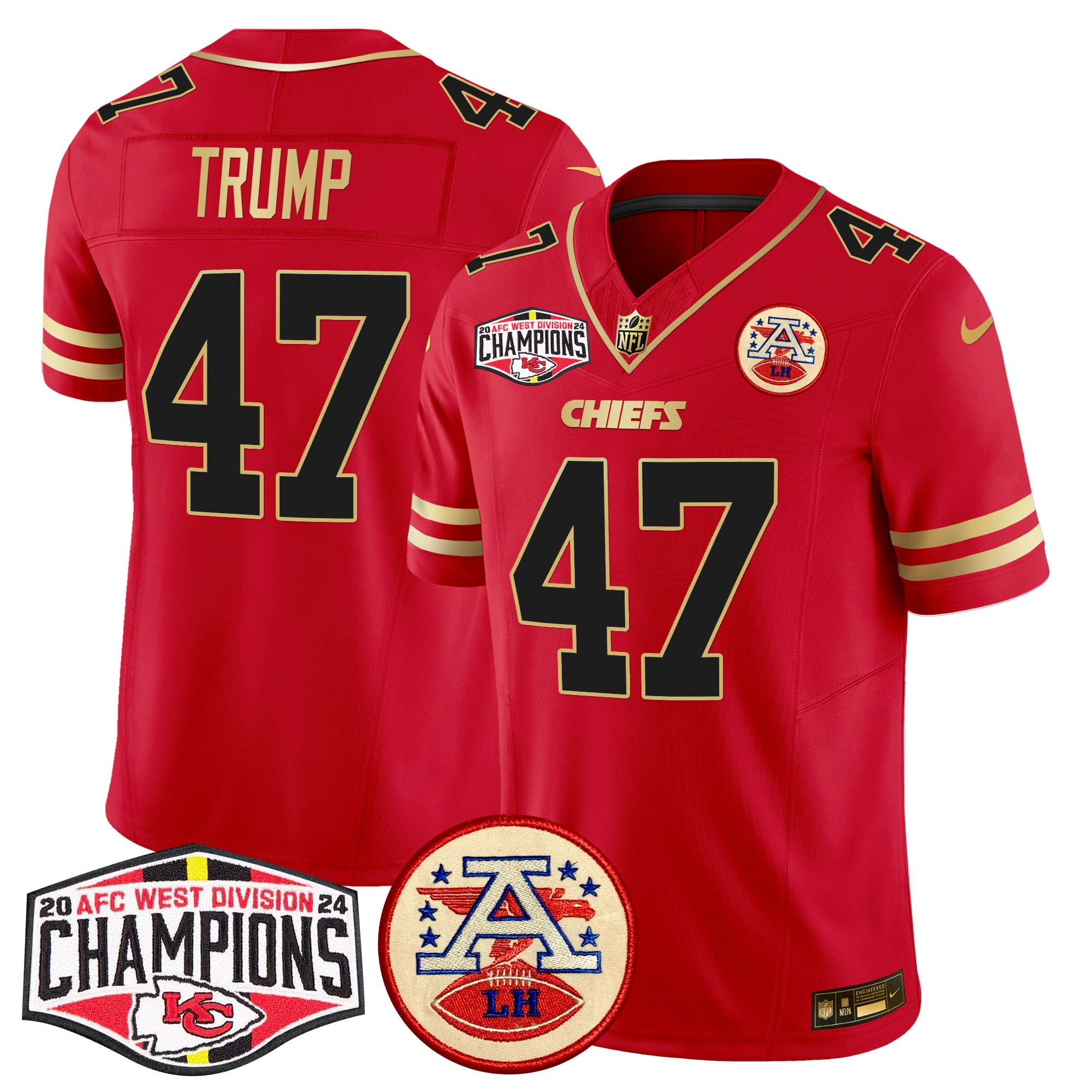 Donald Trump Men's Kansas City Chiefs 2024 AFC West Division Champions Patch Vapor Limited Black Red Jersey - All Stitched
