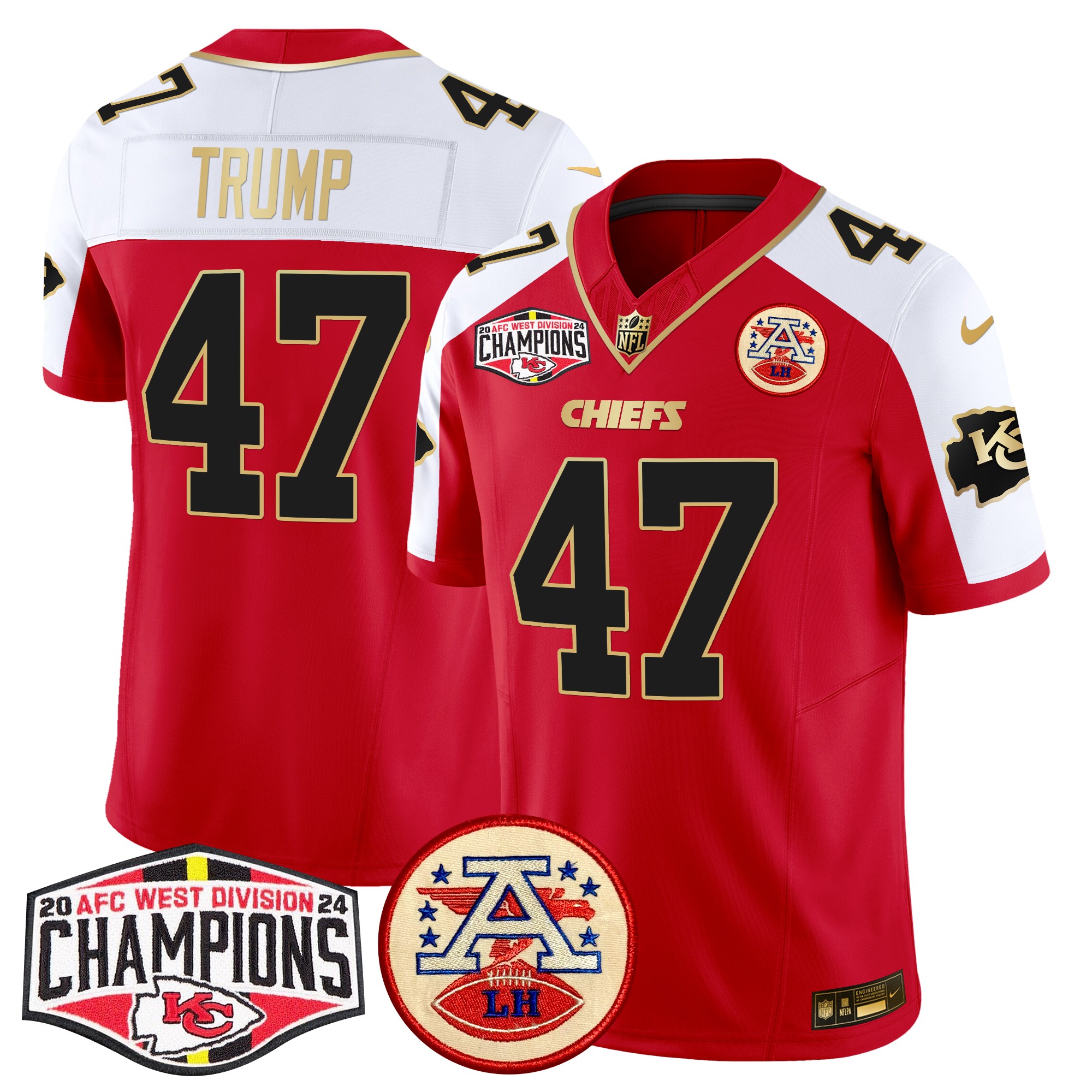 Donald Trump Men's Kansas City Chiefs 2024 AFC West Division Champions Patch Vapor Limited Red Alternate Jersey - All Stitched