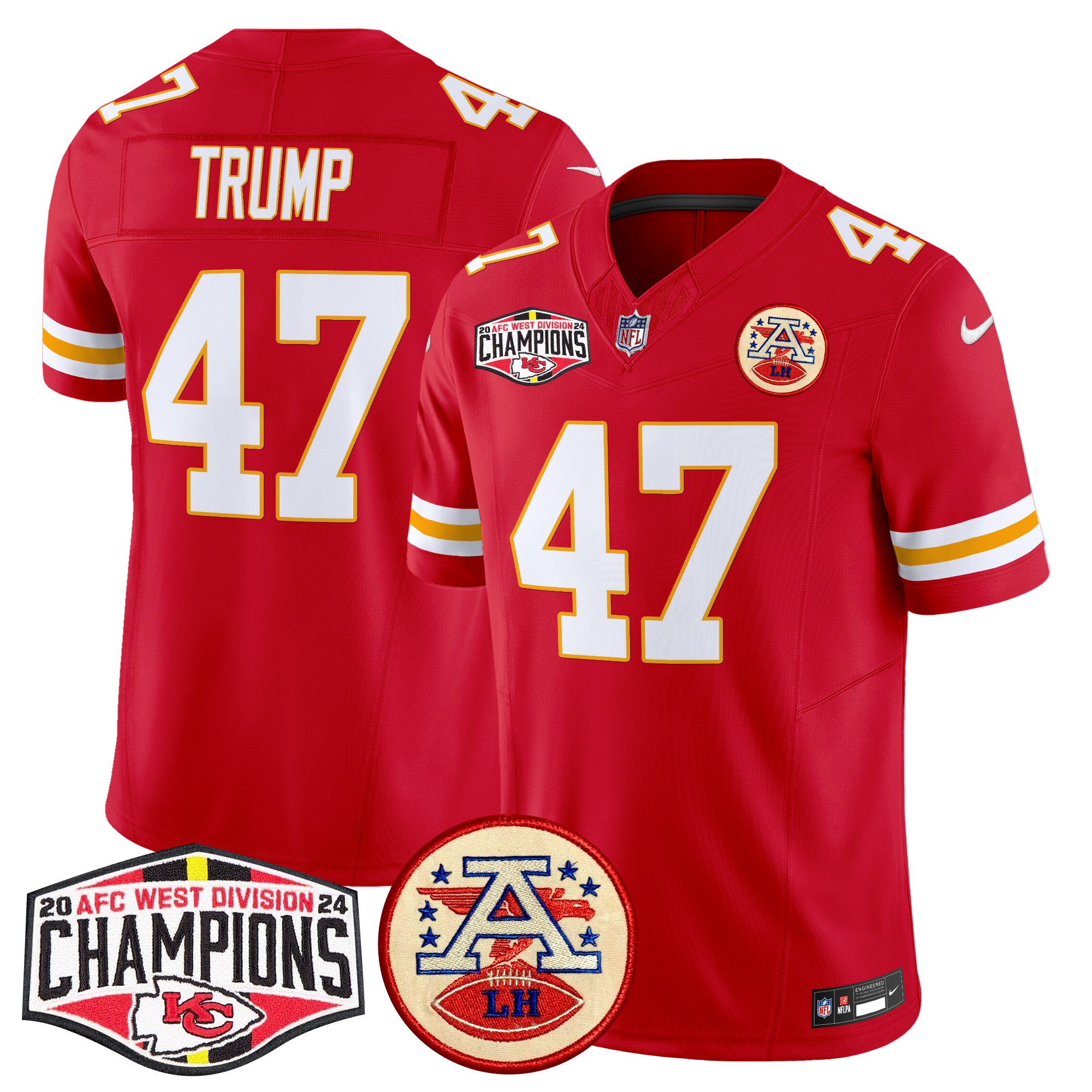 Donald Trump Men's Kansas City Chiefs 2024 AFC West Division Champions Patch Vapor Limited Red Jersey - All Stitched