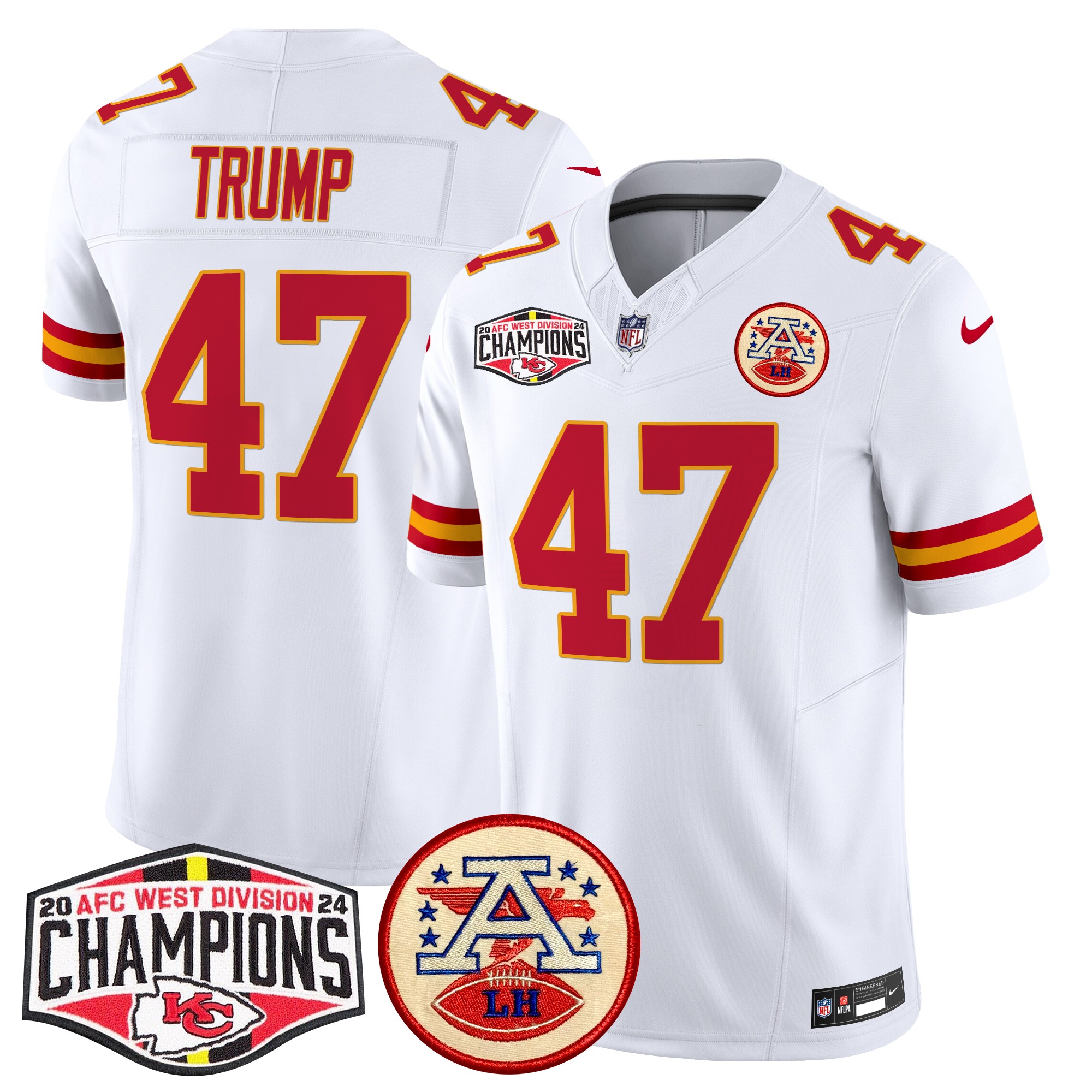 Donald Trump Men's Kansas City Chiefs 2024 AFC West Division Champions Patch Vapor Limited White Jersey - All Stitched
