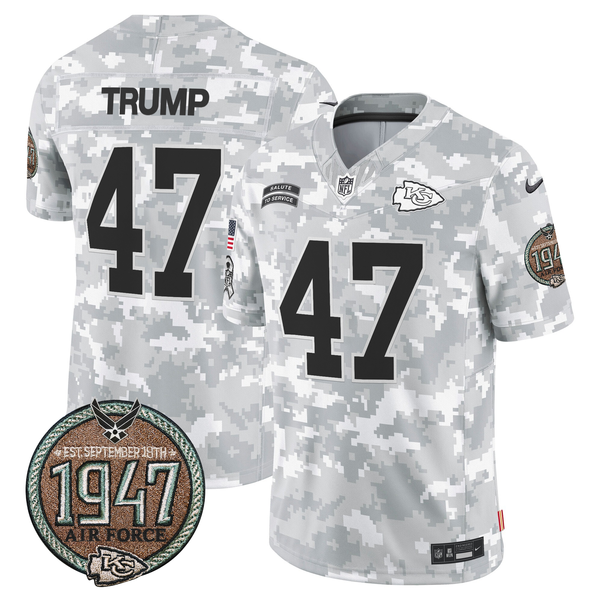 Donald Trump Men's Kansas City Chiefs 2024 Salute to Service Establishment Year Patch Vapor Limited Air Force Jersey - All Stitched