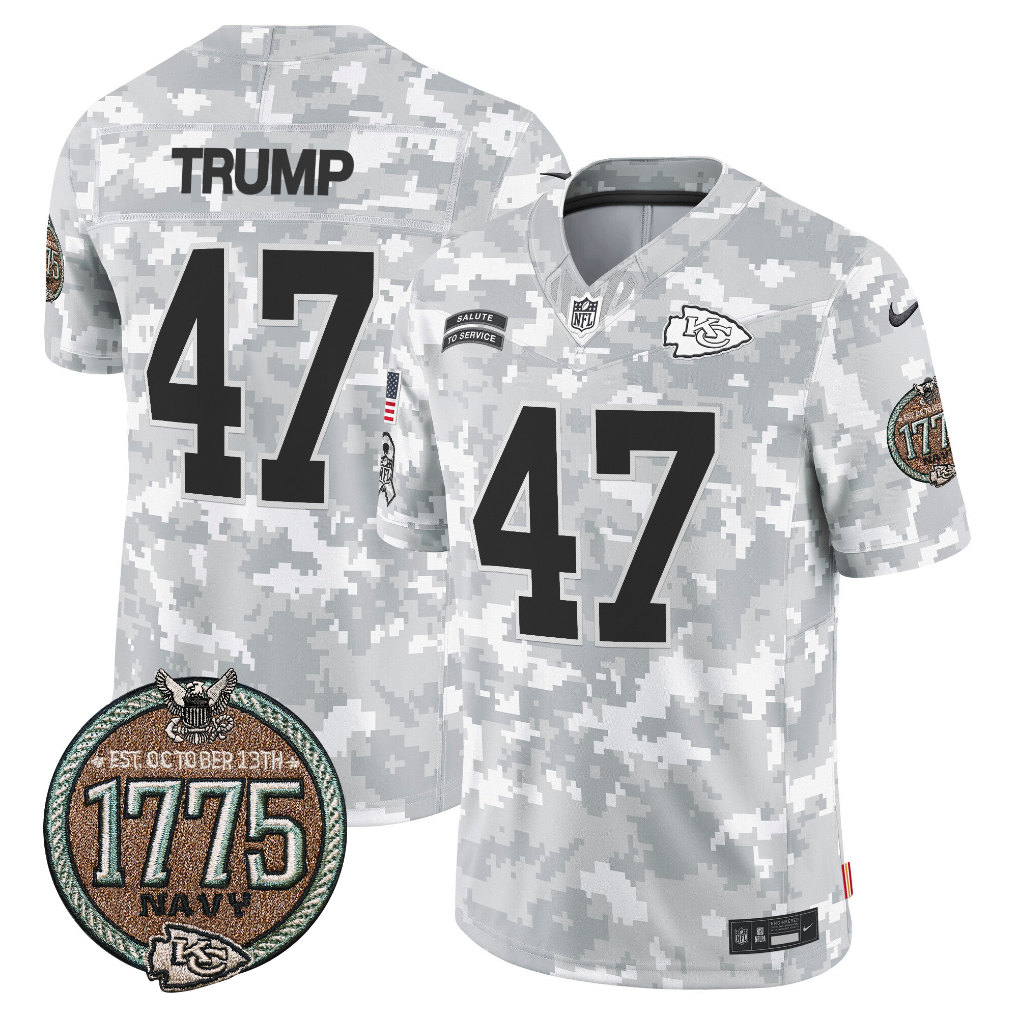 Donald Trump Men's Kansas City Chiefs 2024 Salute to Service Establishment Year Patch Vapor Limited Navy Jersey - All Stitched