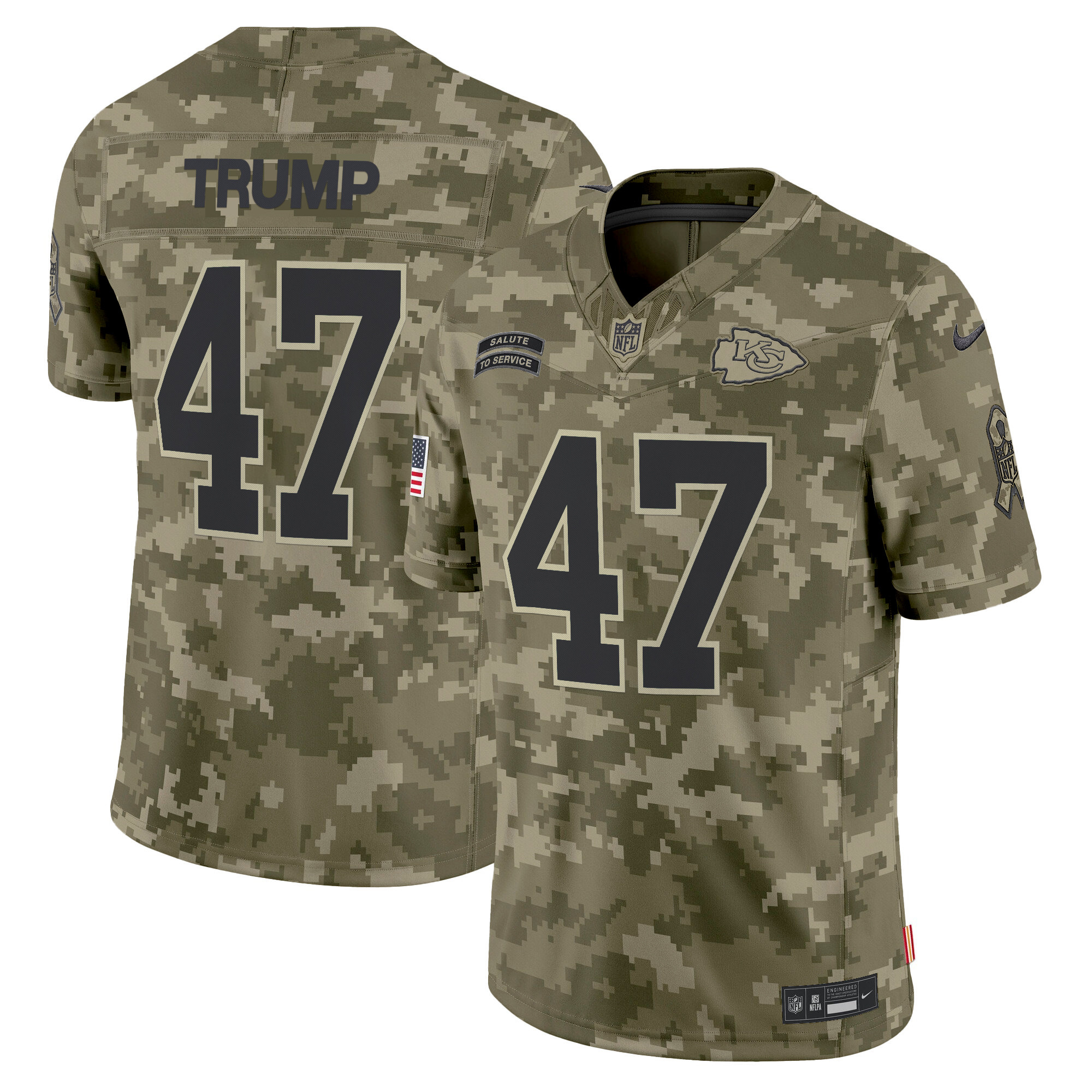 Donald Trump Men's Kansas City Chiefs 2024 Salute to Service Vapor Limited Olive Camo Jersey - All Stitched