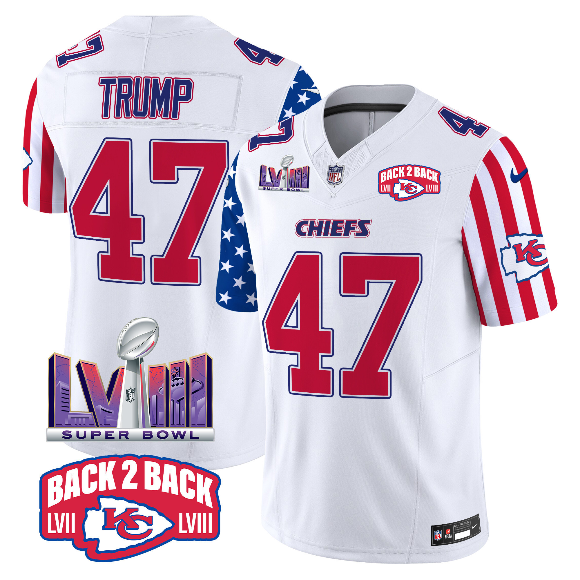 Donald Trump Men's Kansas City Chiefs American Style Vapor Limited White Jersey - All Stitched