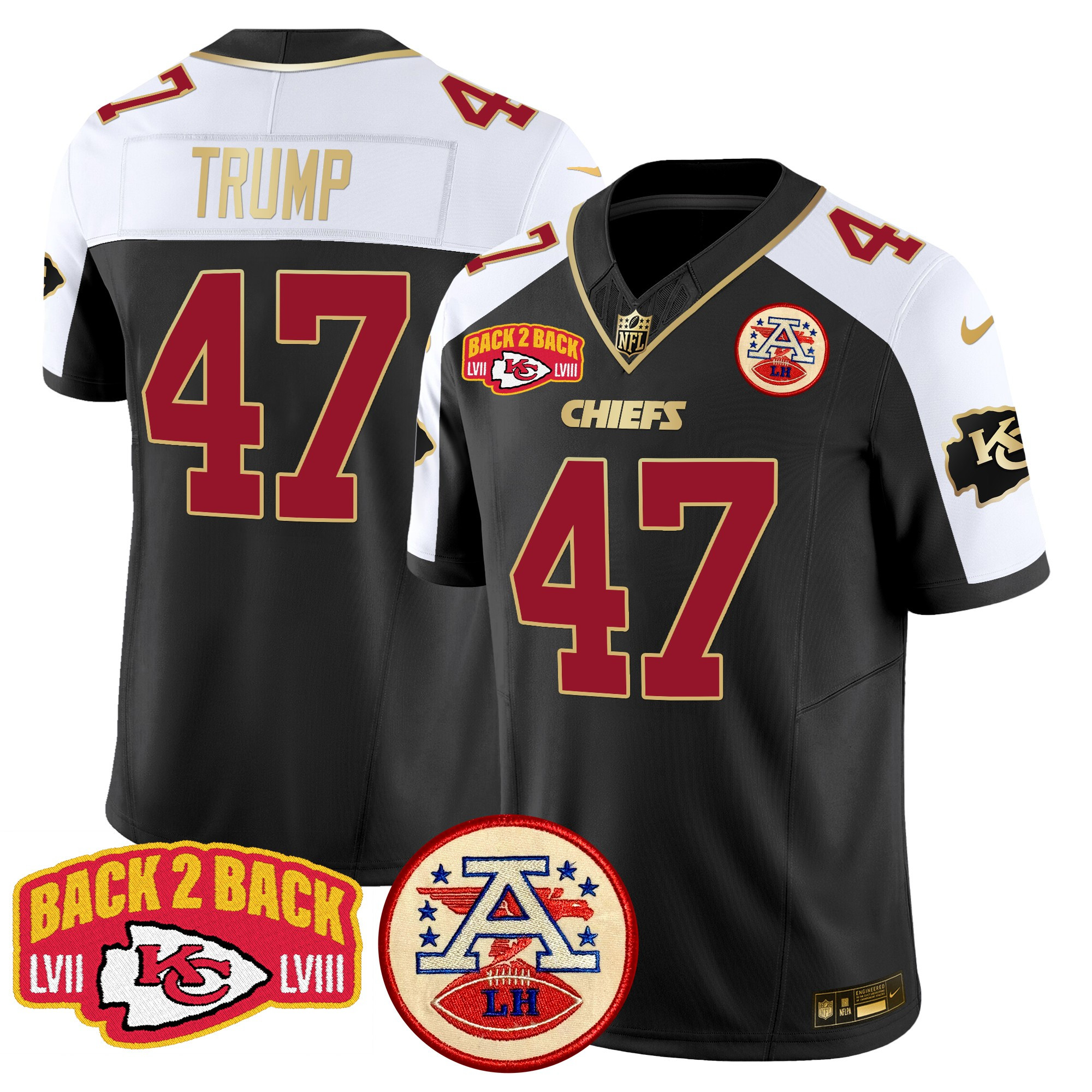 Donald Trump Men's Kansas City Chiefs Super Back 2 Back Patch Vapor Limited Black Alternate Jersey - All Stitched