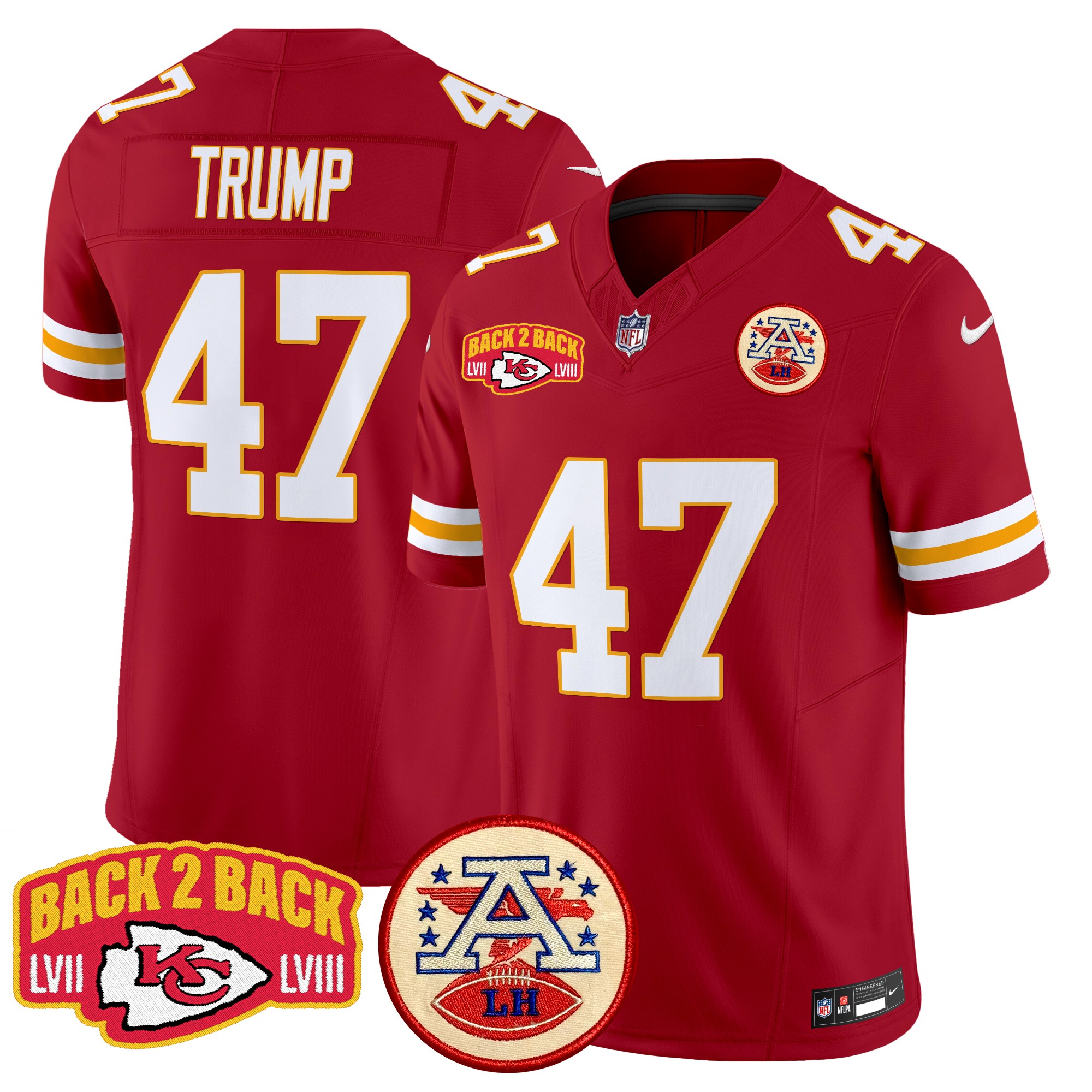 Donald Trump Men's Kansas City Chiefs Super Back 2 Back Patch Vapor Limited Red Jersey - All Stitched