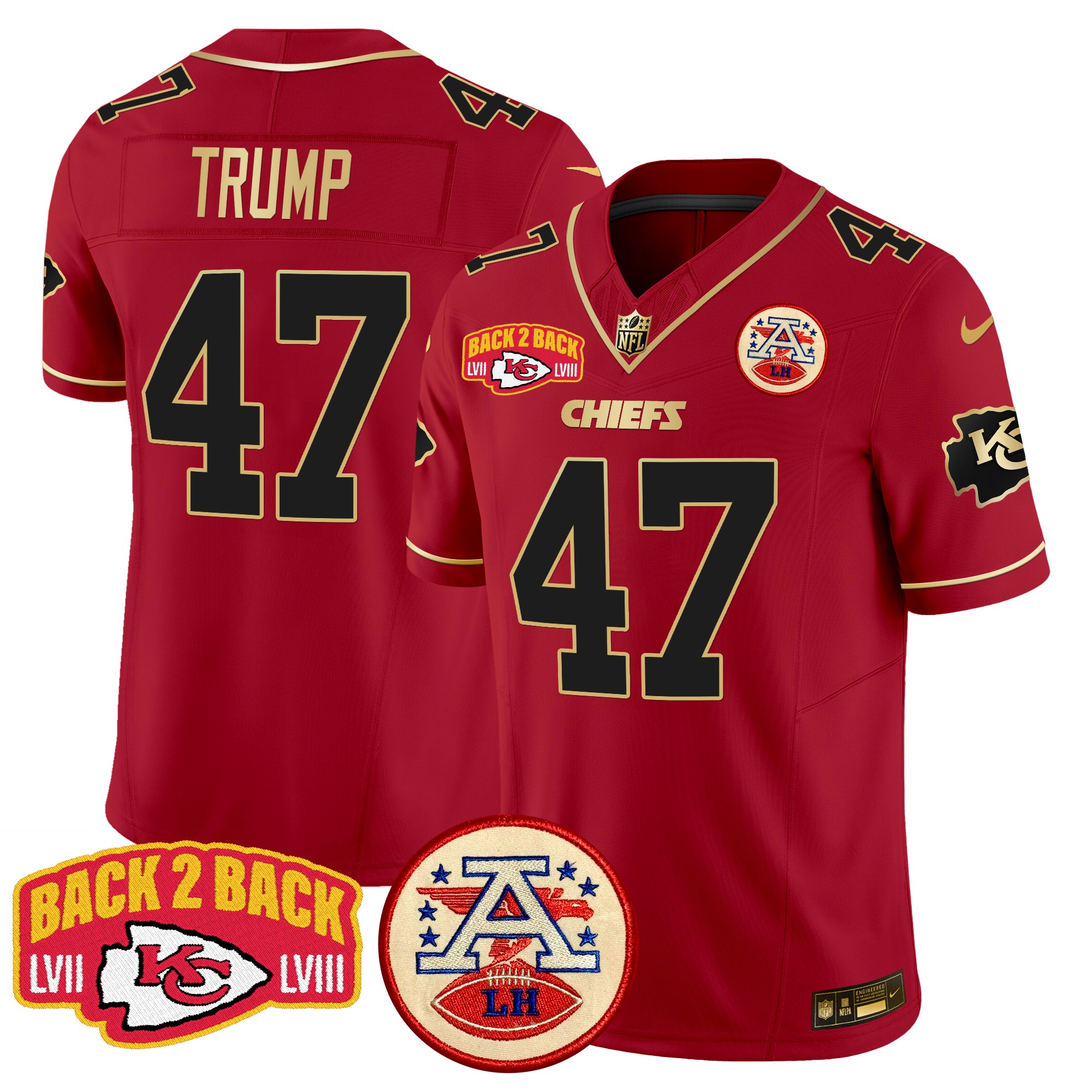 Donald Trump Men's Kansas City Chiefs Super Back 2 Back Patch Vapor Limited Red Special Jersey - All Stitched