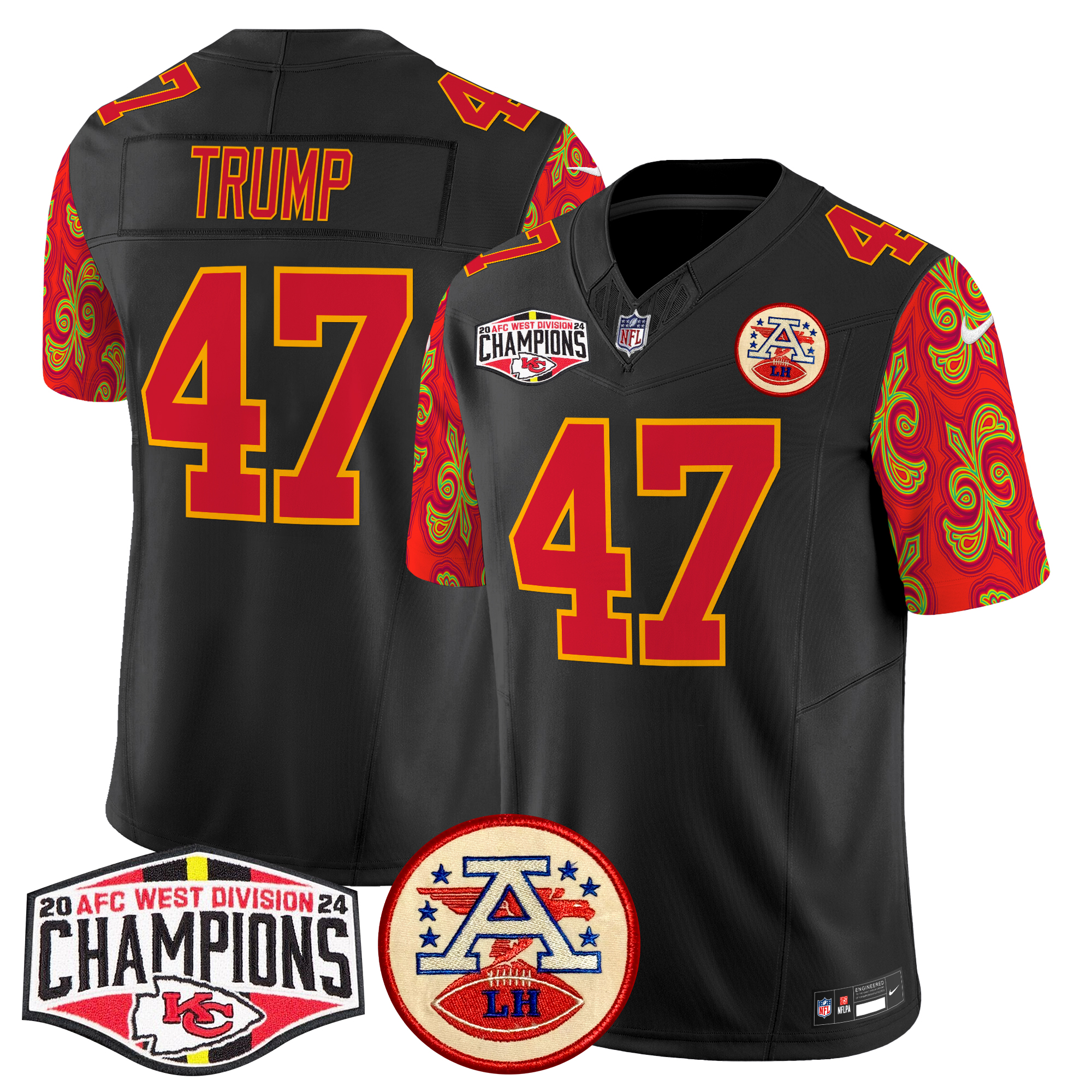 Donald Trump Men's Kansas City Chiefs Super Bowl LIX Style 2024 AFC West Division Champions Patch Vapor Limited Black Jersey - All Stitched