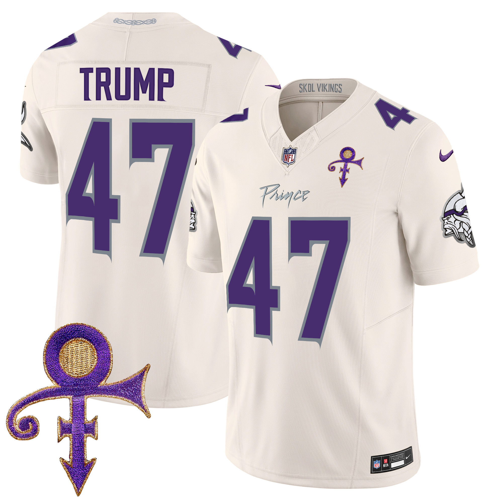 Donald Trump Men's Minnesota Vikings 2024 Prince Vapor Limited Cream Jersey - All Stitched