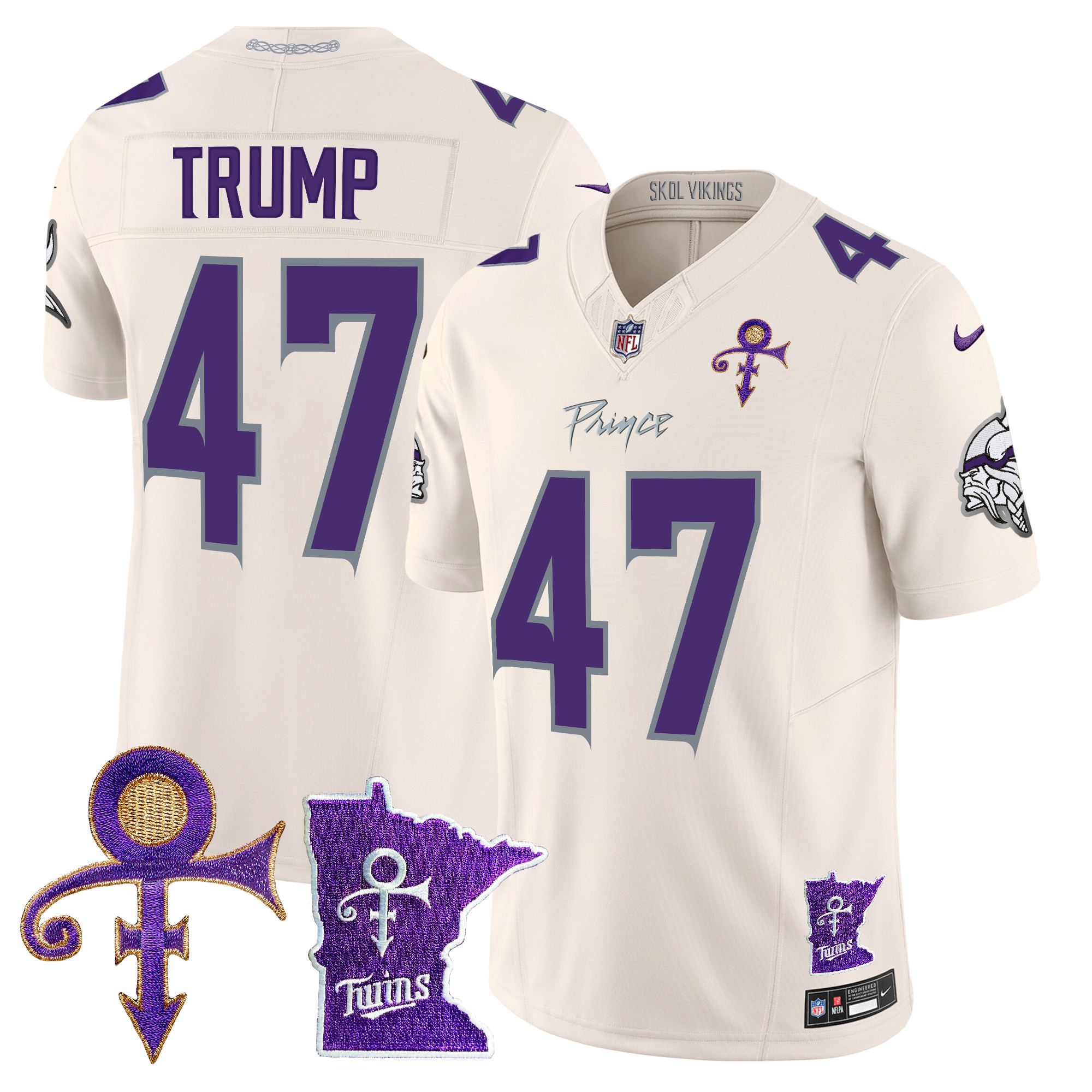 Donald Trump Men's Minnesota Vikings 2024 Prince Vapor Limited Cream Jersey - All Stitched