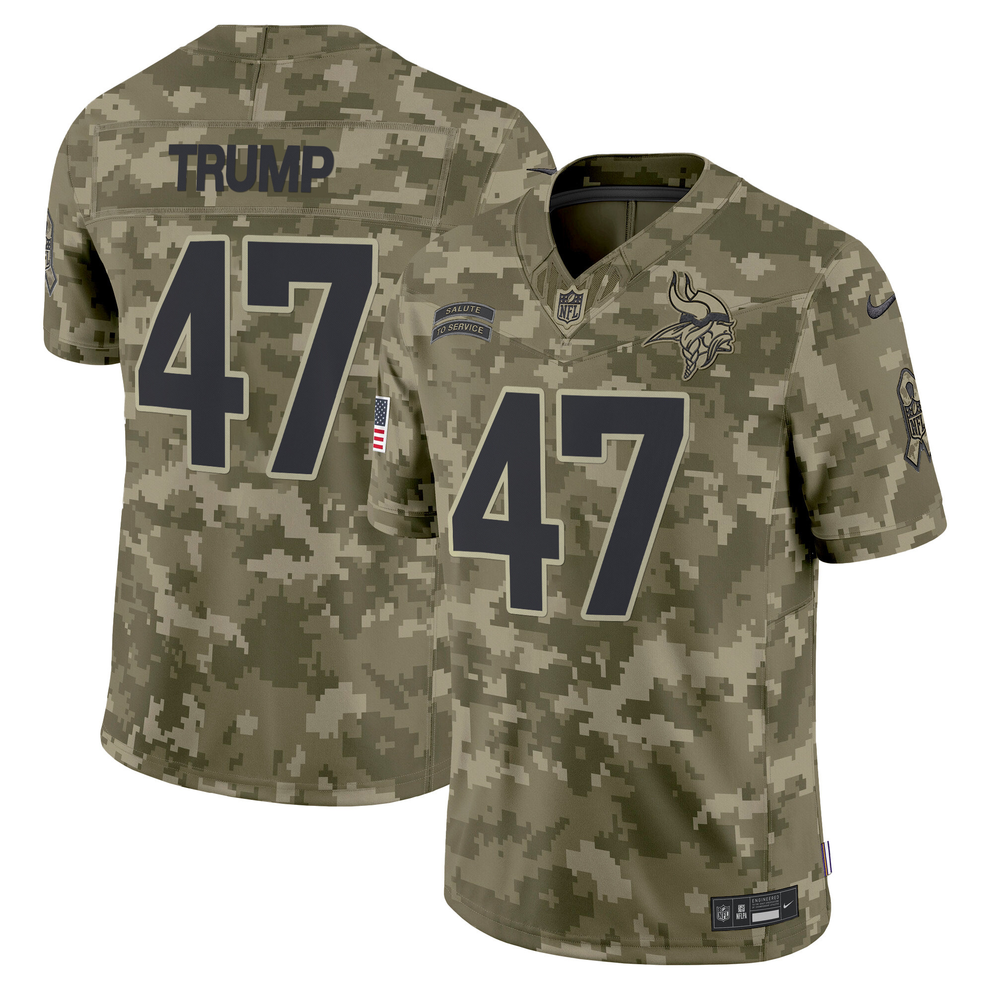 Donald Trump Men's Minnesota Vikings 2024 Salute to Service Vapor Limited Olive Camo Jersey - All Stitched