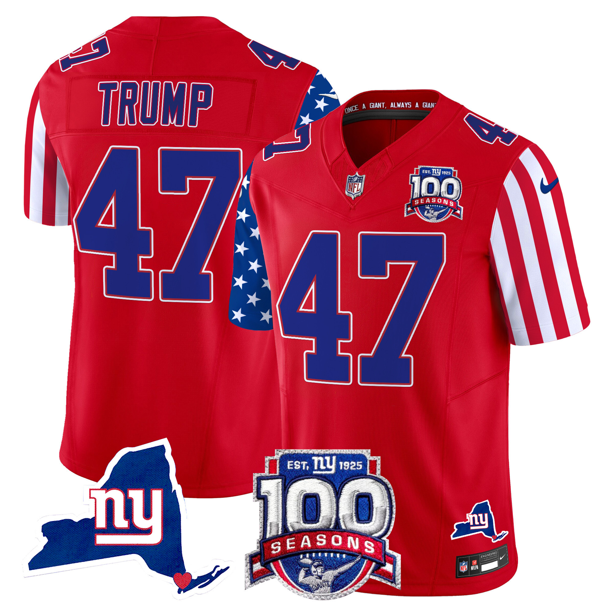 Donald Trump Men's New York Giants American Style Vapor Limited Red Jersey - All Stitched