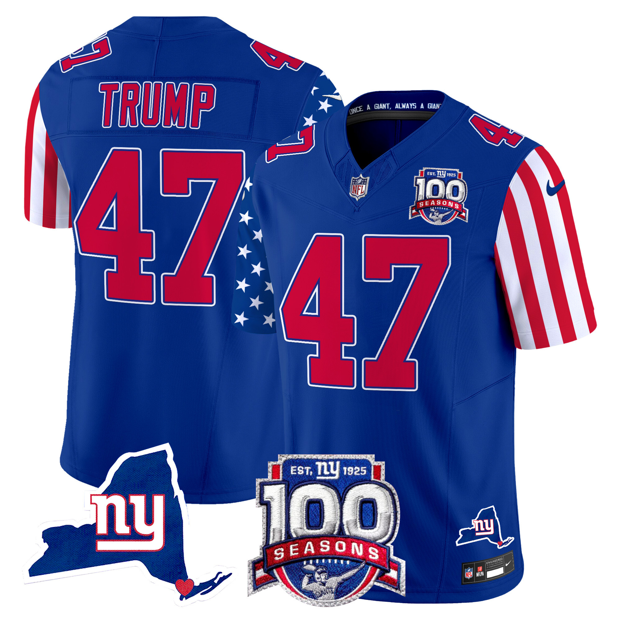 Donald Trump Men's New York Giants American Style Vapor Limited Royal Jersey - All Stitched