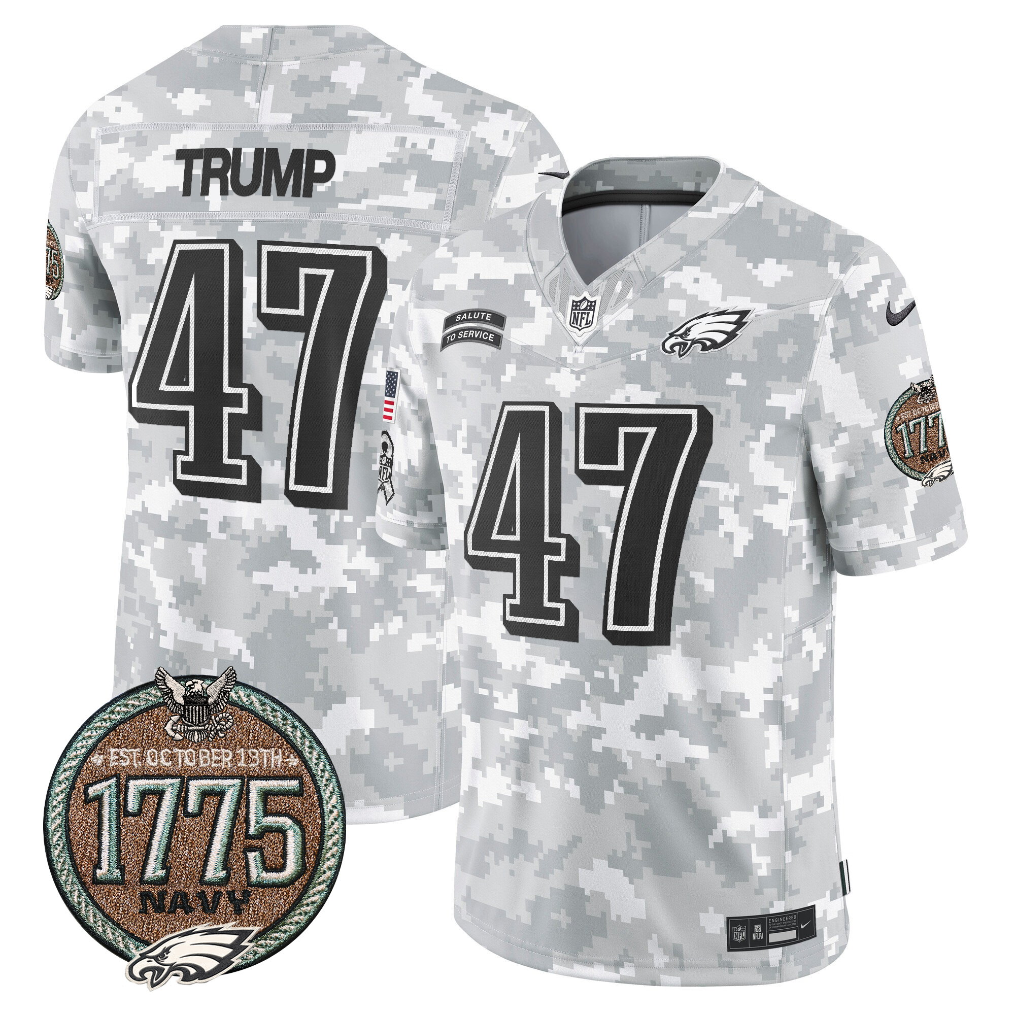 Donald Trump Men's Philadelphia Eagles 2024 Salute to Service Establishment Year Patch Vapor Limited Navy Jersey - All Stitched