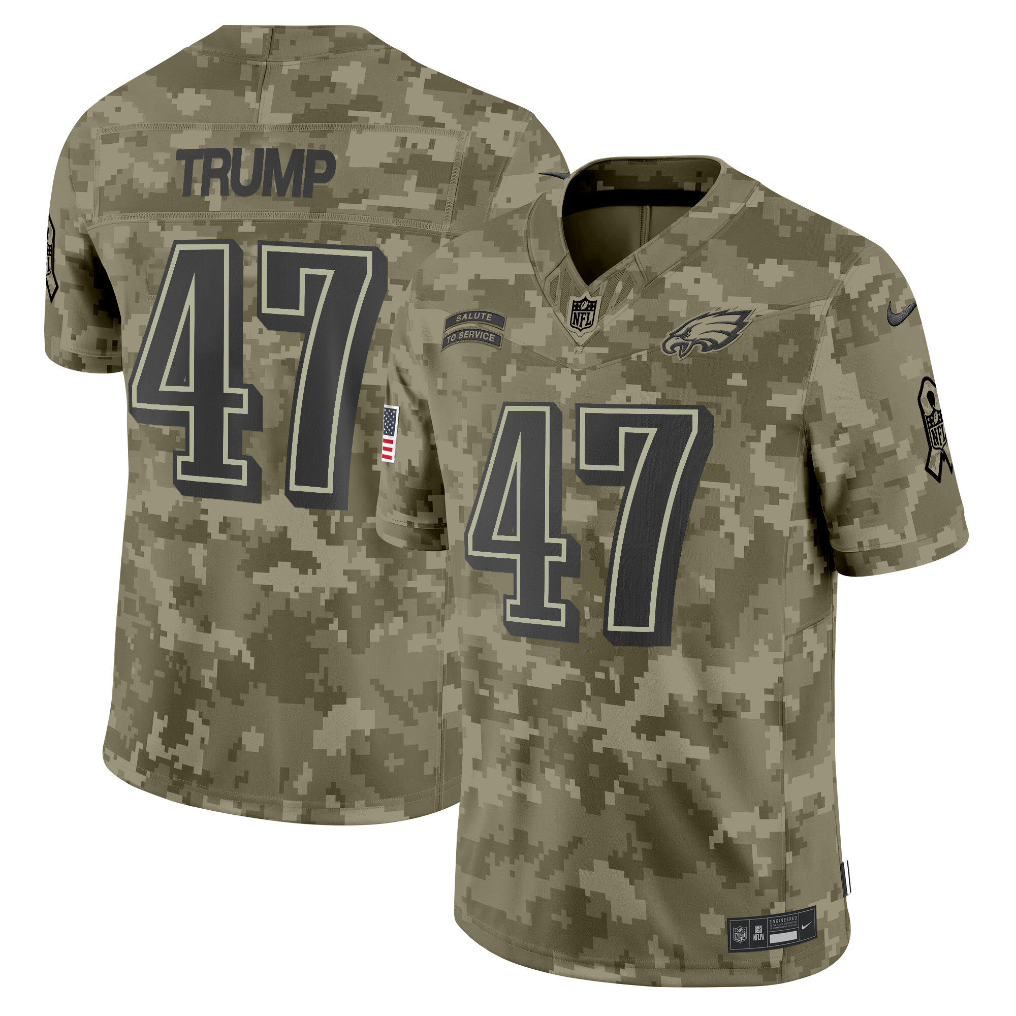 Donald Trump Men's Philadelphia Eagles 2024 Salute to Service Vapor Limited Olive Camo Jersey - All Stitched