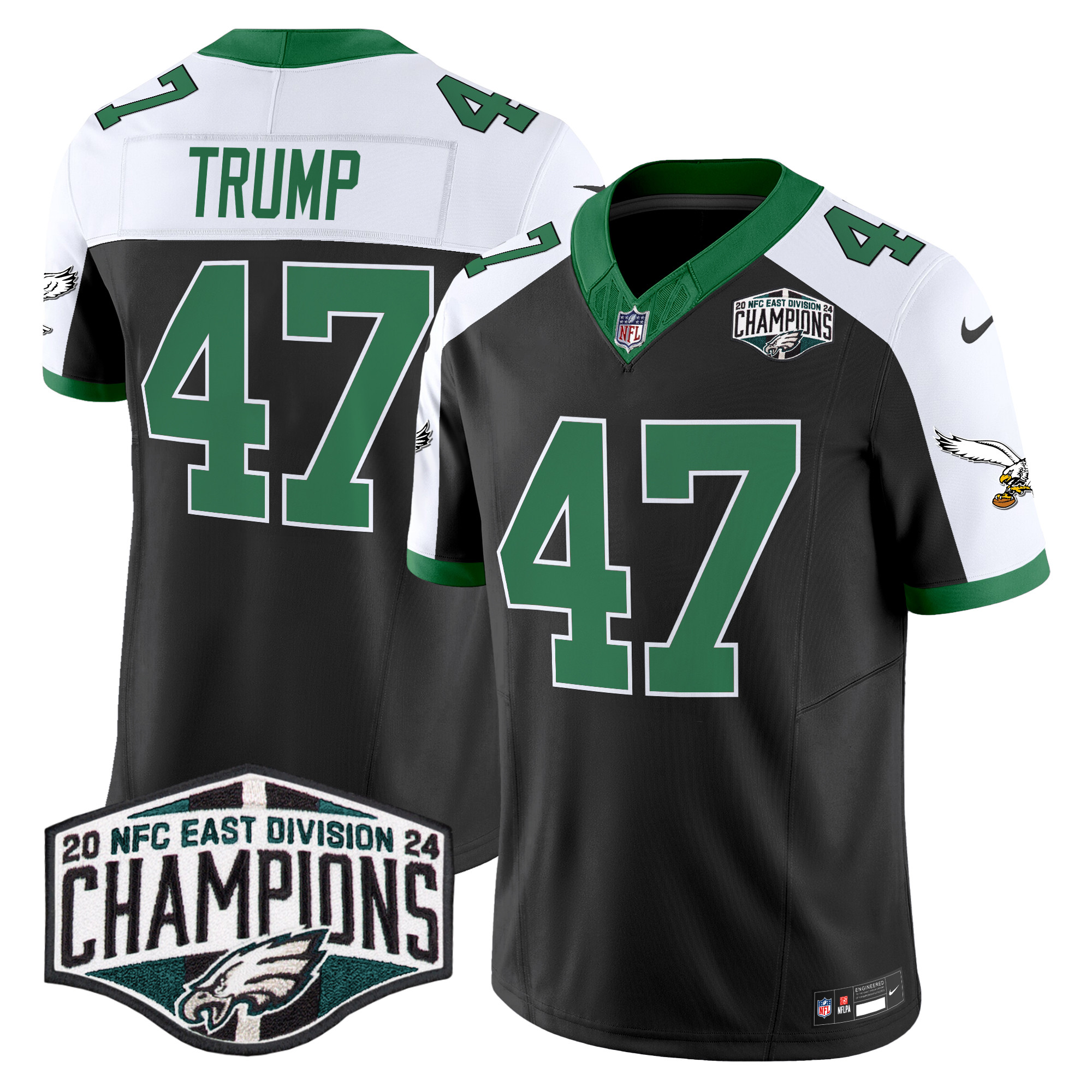 Donald Trump Men's Philadelphia Eagles Kelly Green 2024 NFC East Division Champions Vapor Limited Black Alternate Jersey - All Stitched